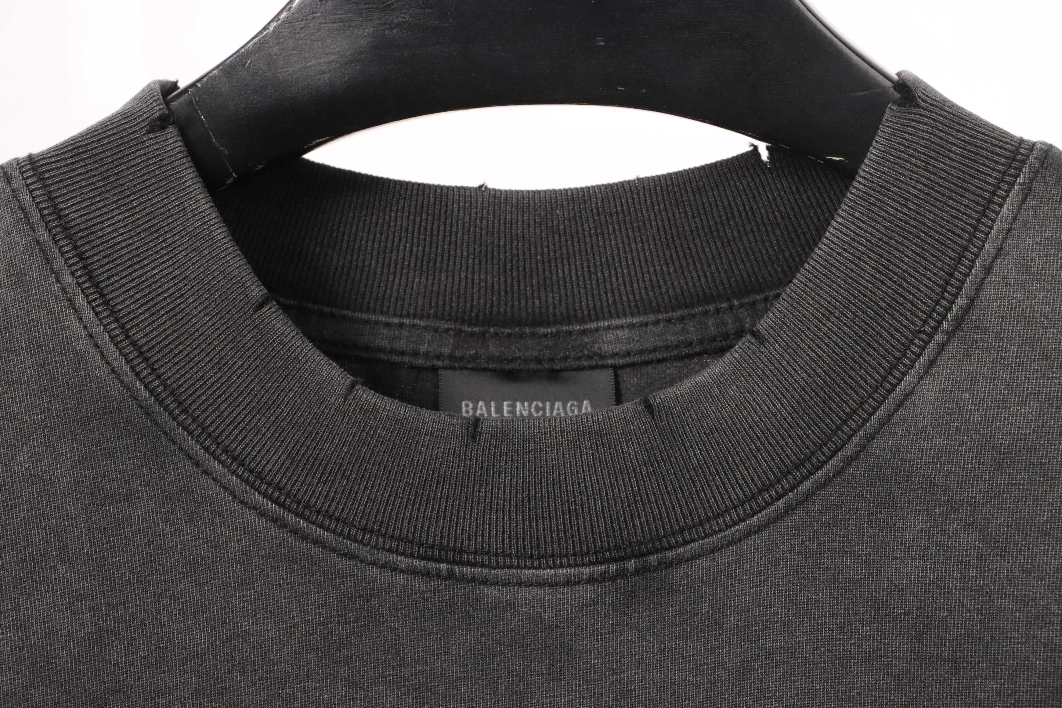 Balenciaga Distressed 1917 Wheat Ear Short Sleeves Black and Gray