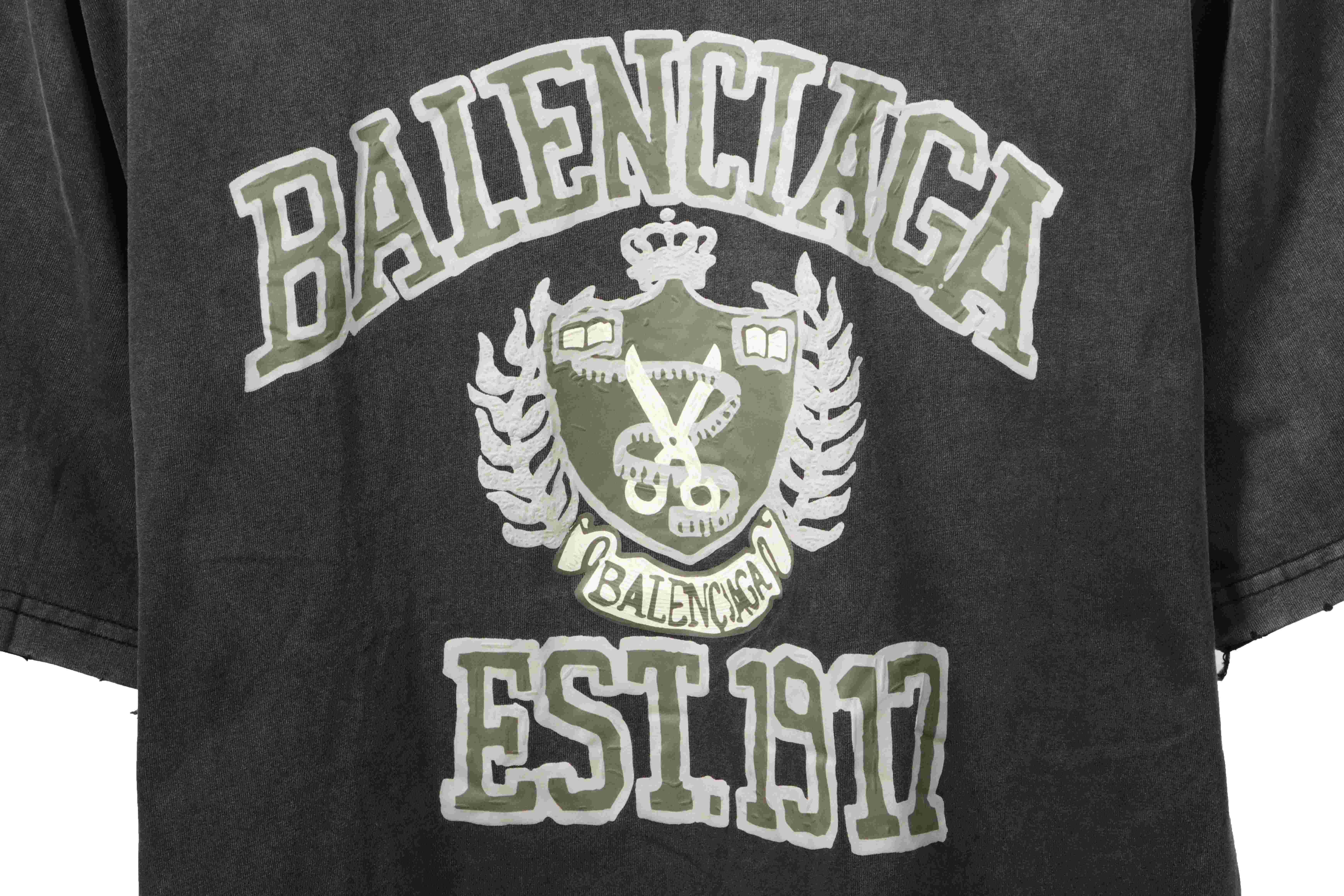 Balenciaga Distressed 1917 Wheat Ear Short Sleeves Black and Gray