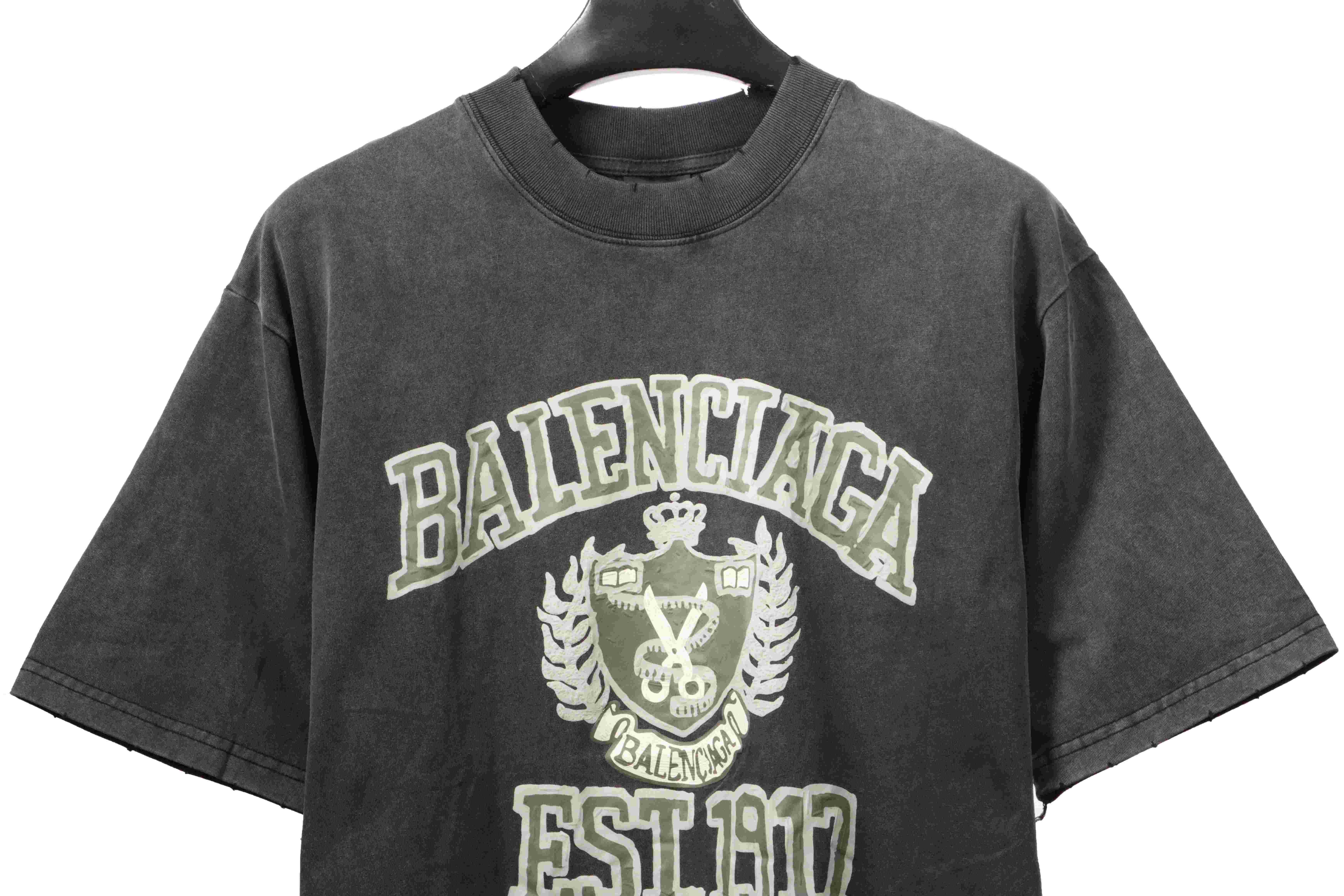 Balenciaga Distressed 1917 Wheat Ear Short Sleeves Black and Gray