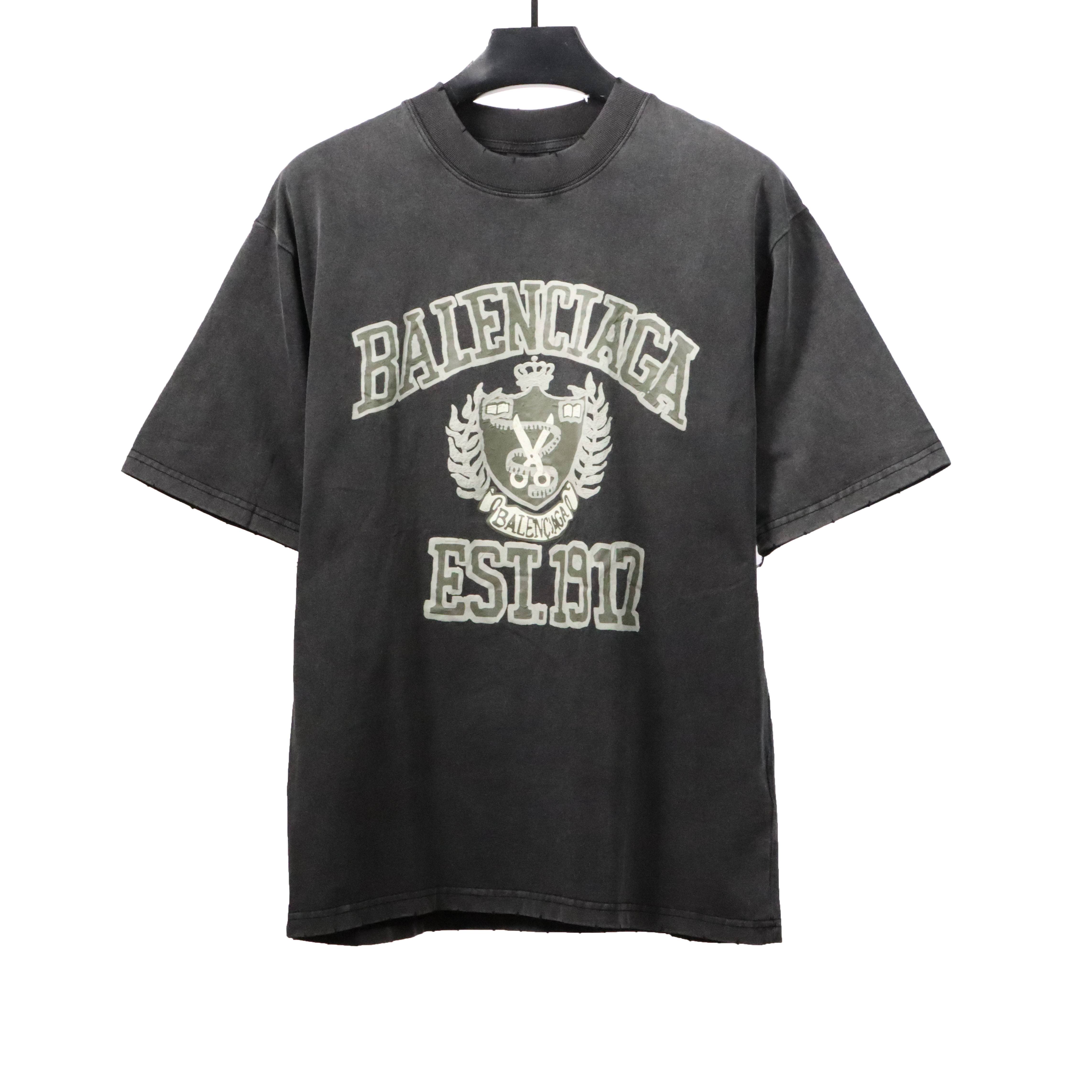 Balenciaga Distressed 1917 Wheat Ear Short Sleeves Black and Gray