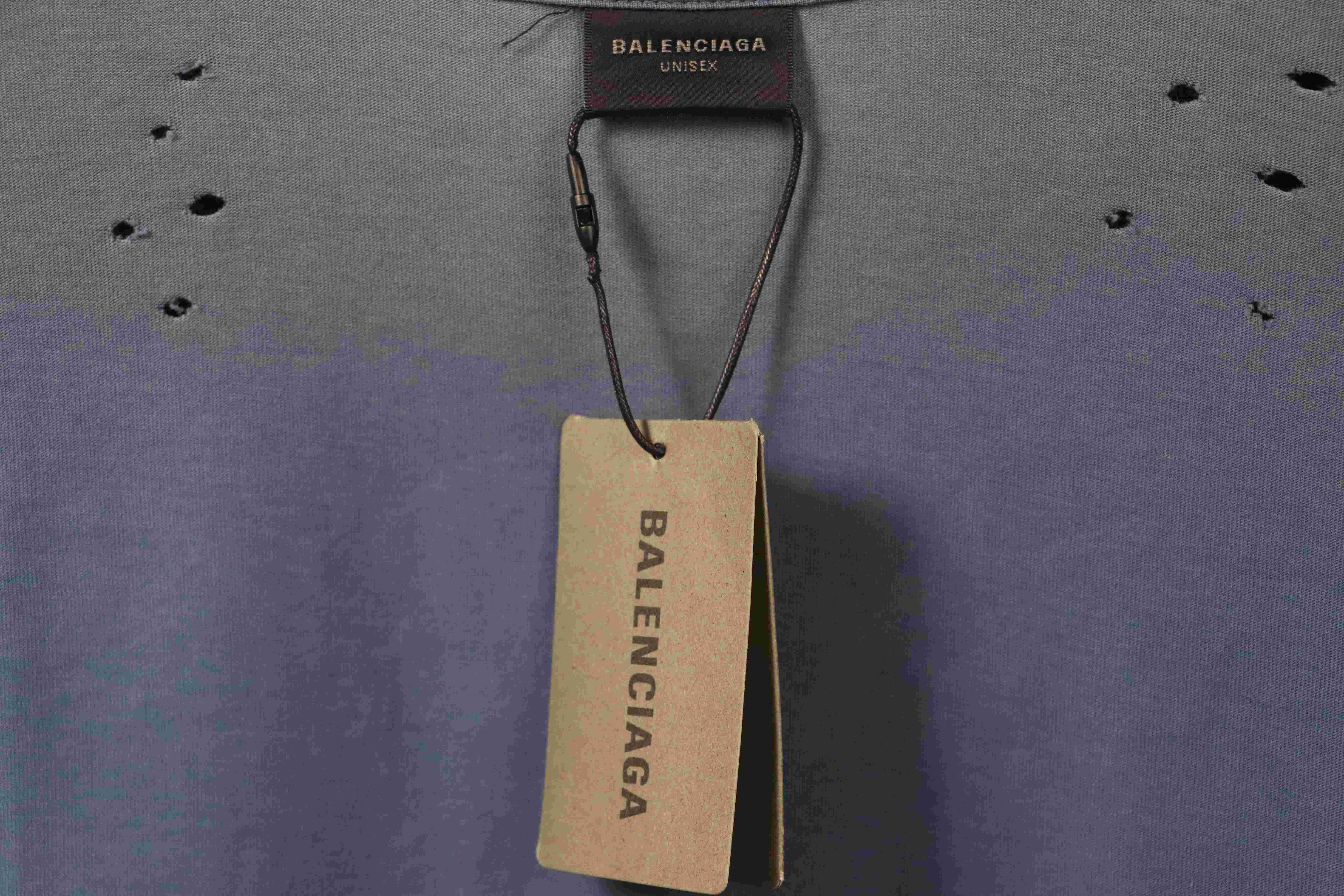 Balenciaga distressed flame double ring short sleeve blue