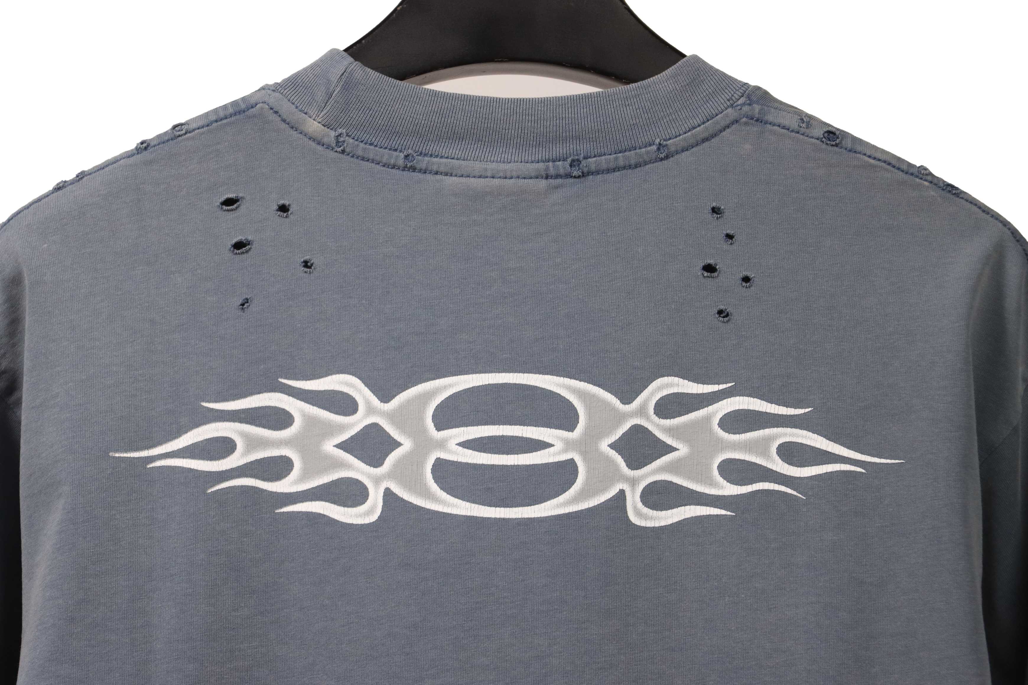 Balenciaga distressed flame double ring short sleeve blue