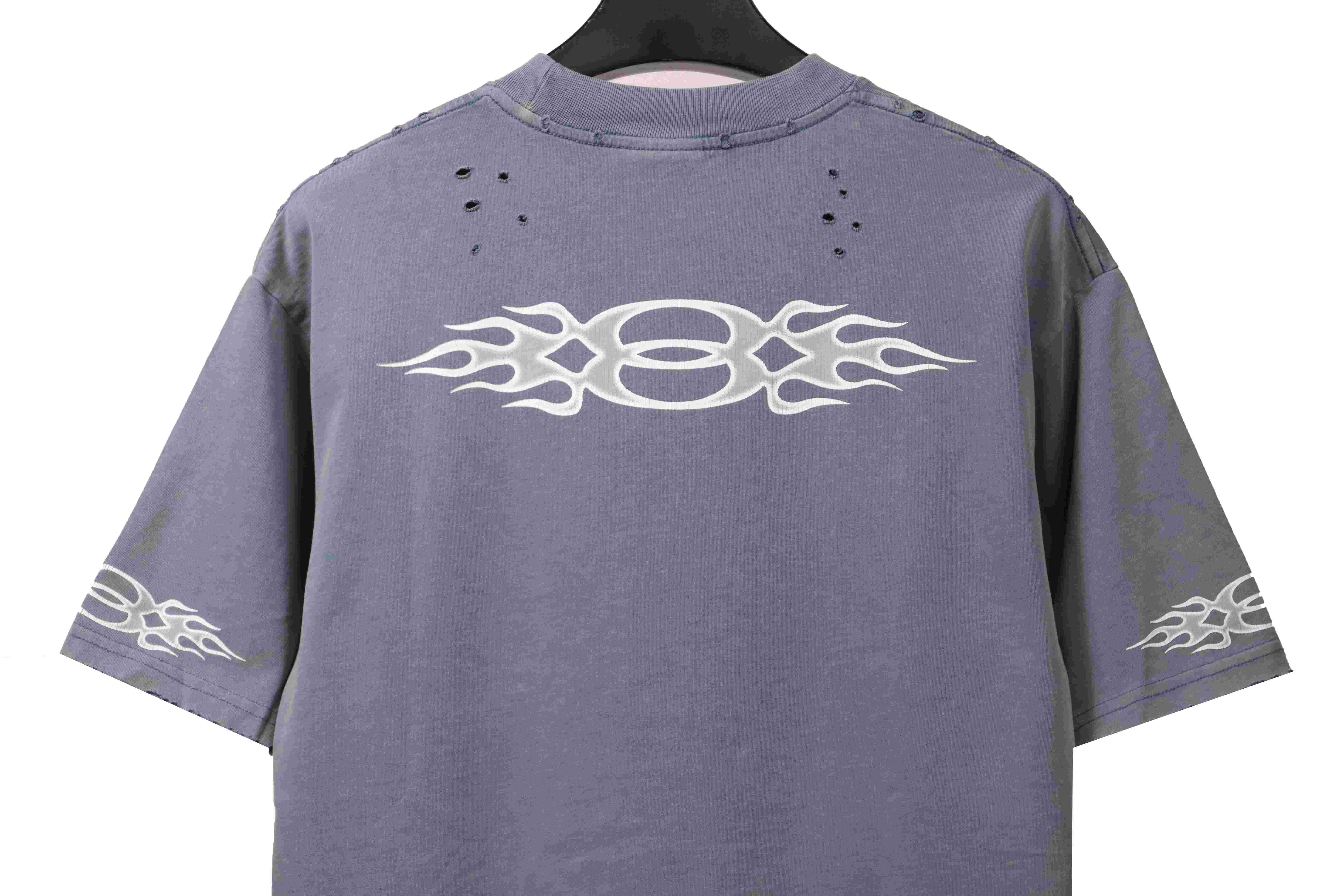Balenciaga distressed flame double ring short sleeve blue
