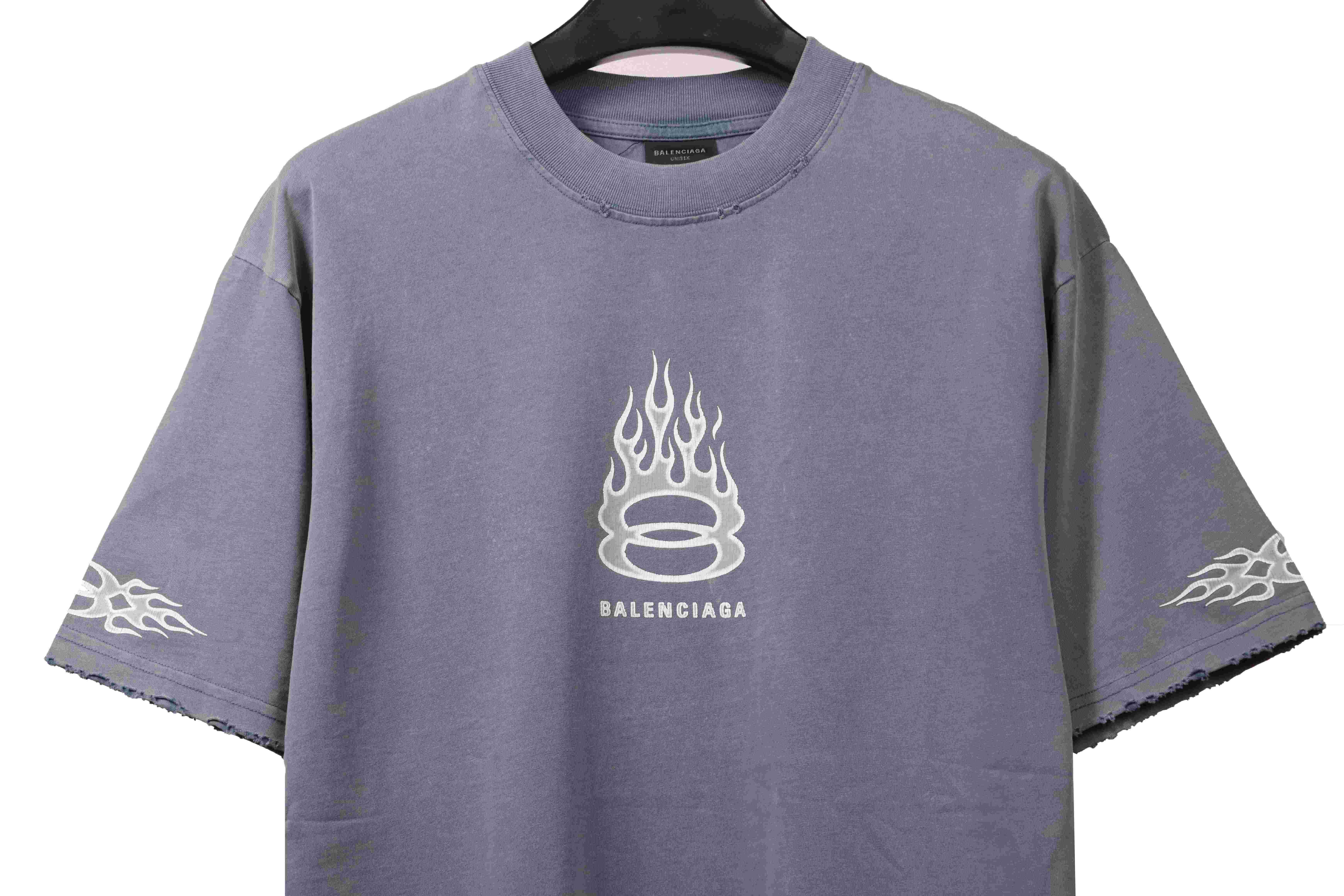 Balenciaga distressed flame double ring short sleeve blue