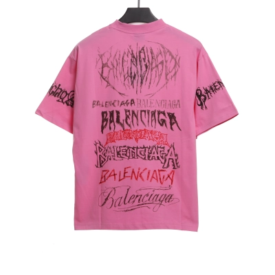 Balenciaga Dragon Year Limited Edition Graffiti Letters T-shirt Pink 02