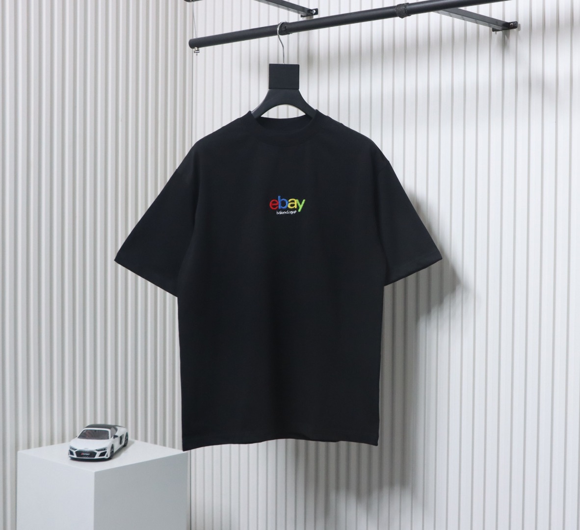 Balenciaga ebay brushed embroidered short sleeves black
