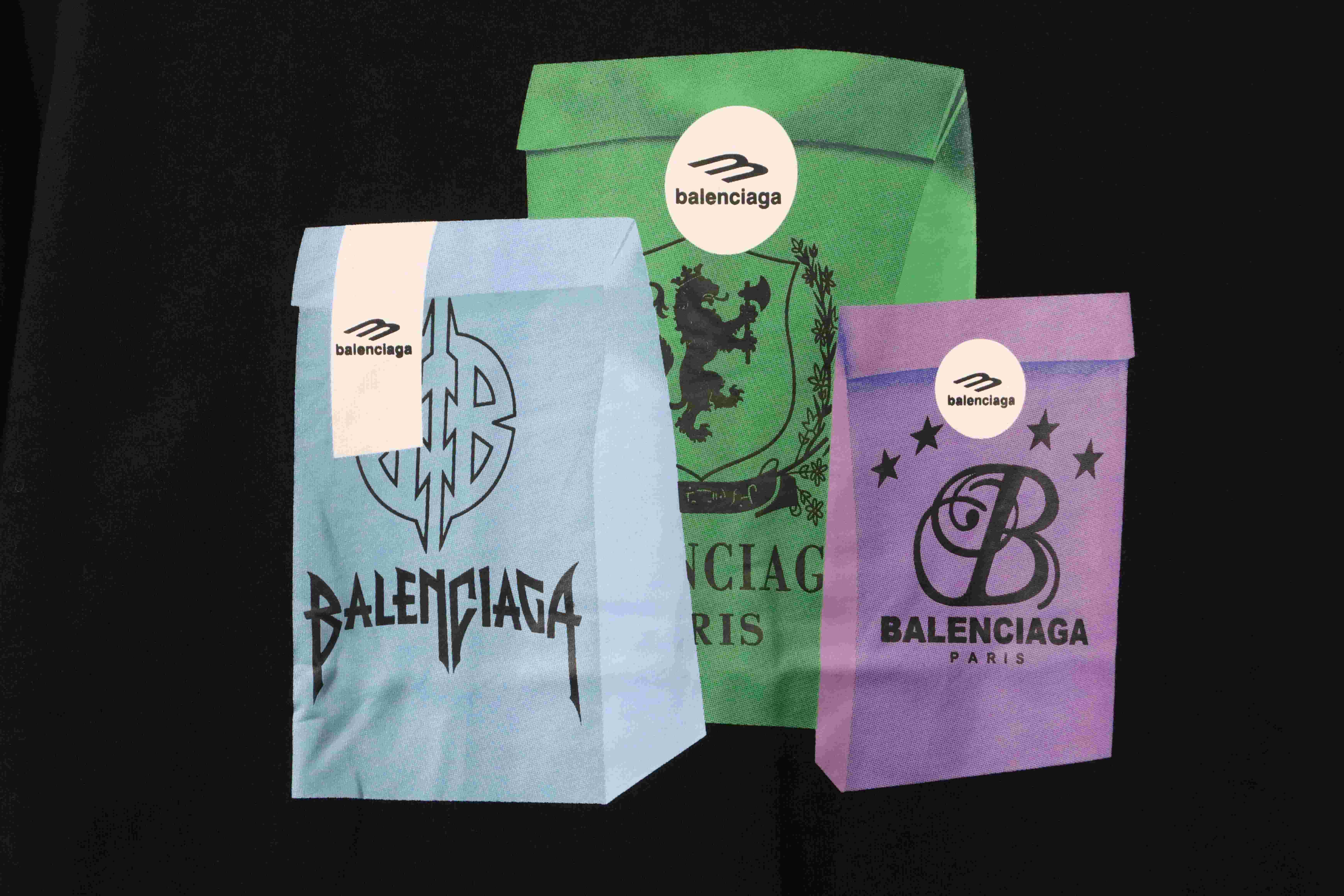 Balenciaga Eco-friendly Paper Bag Printed Short Sleeve Black