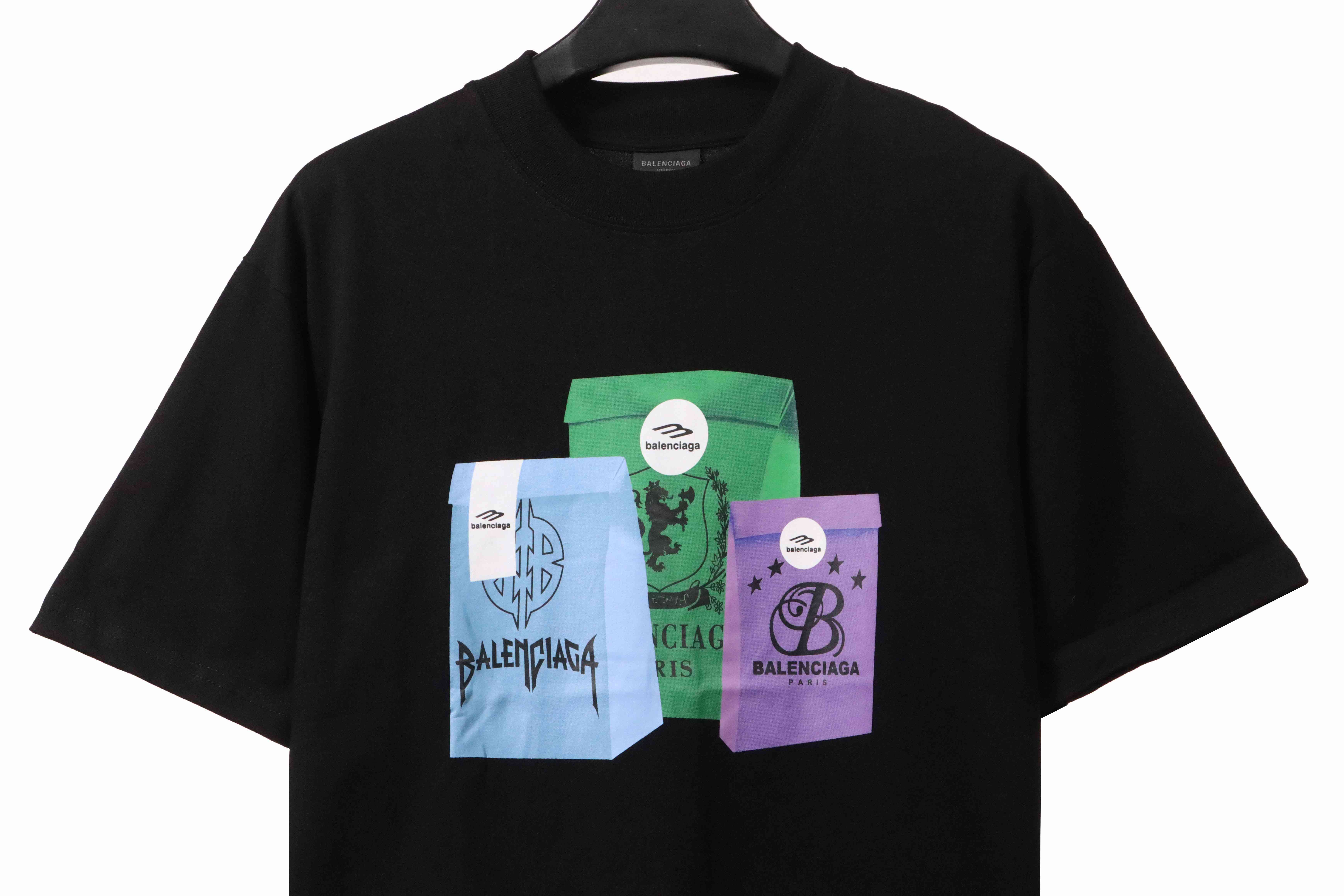 Balenciaga Eco-friendly Paper Bag Printed Short Sleeve Black