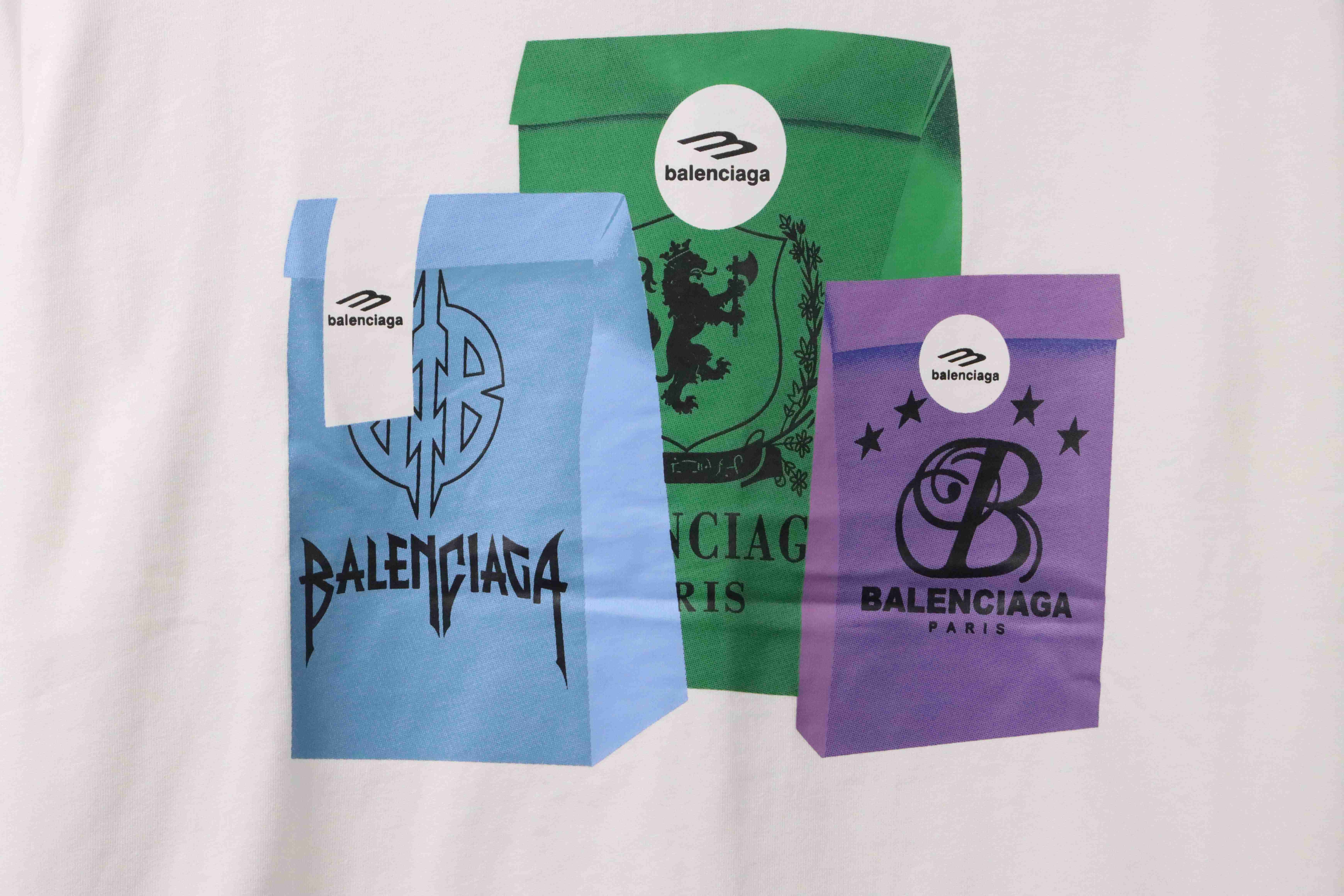 Balenciaga Eco-friendly Paper Bag Printed Short Sleeve White