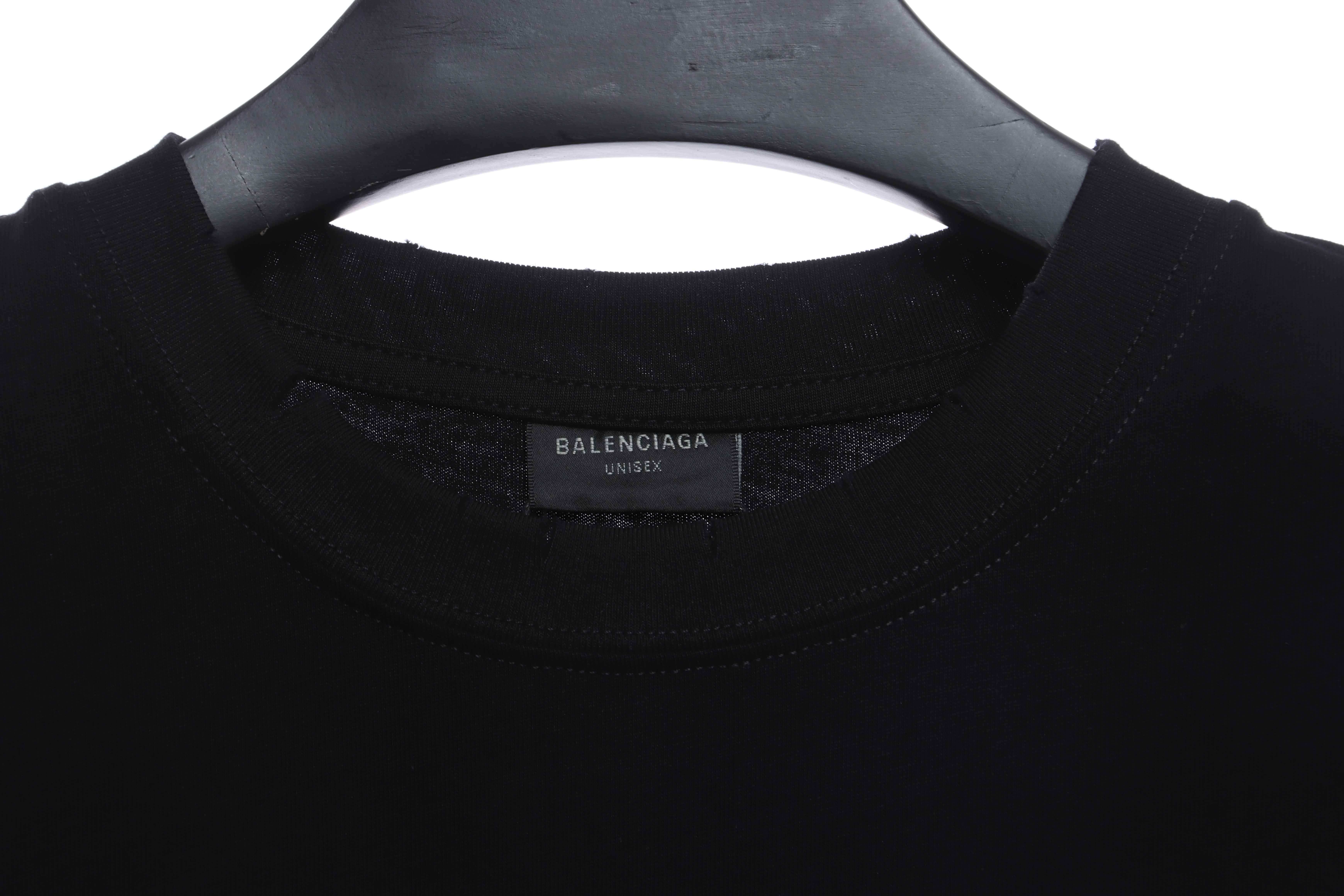 Balenciaga embroidered letters distressed short sleeves black