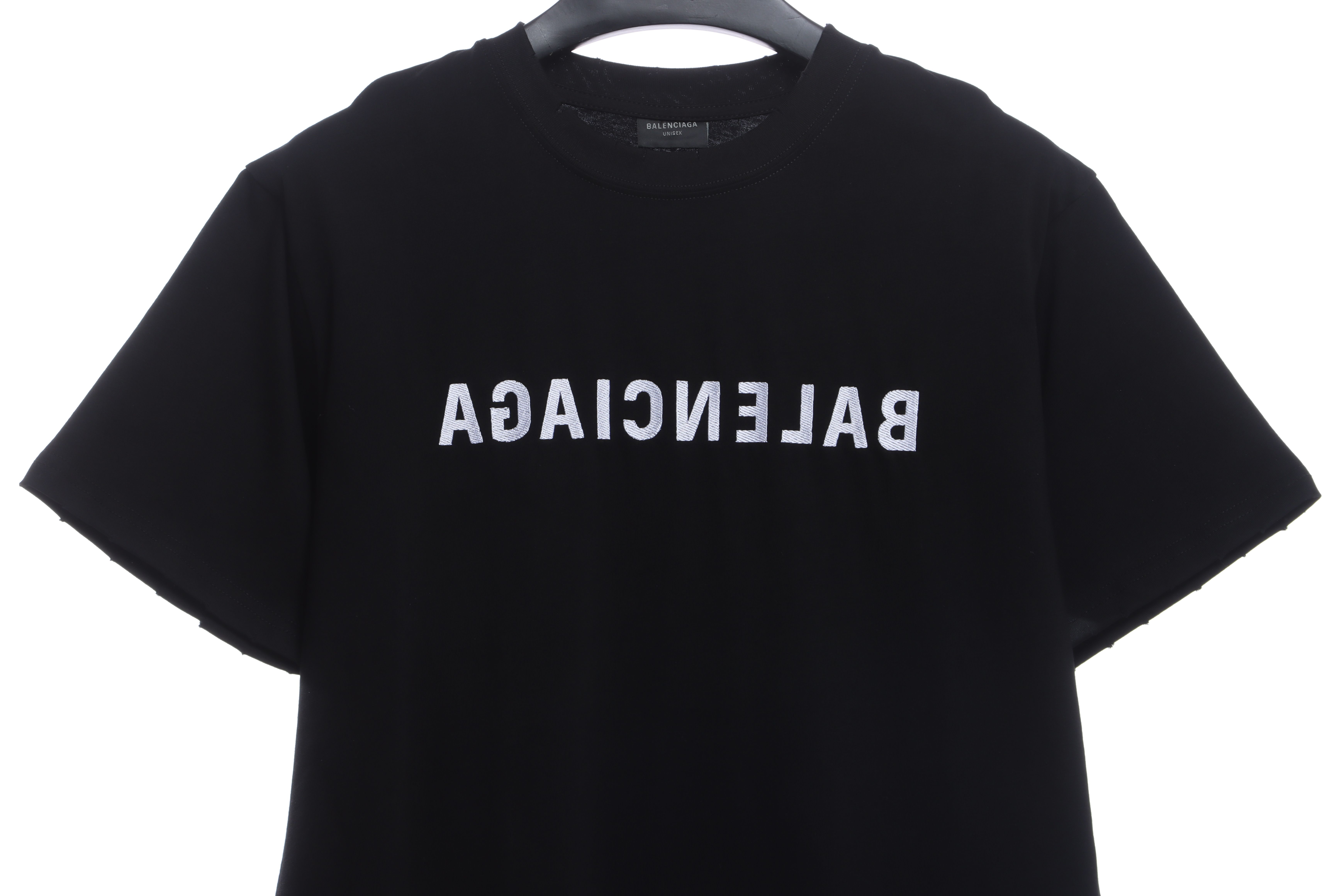 Balenciaga embroidered letters distressed short sleeves black