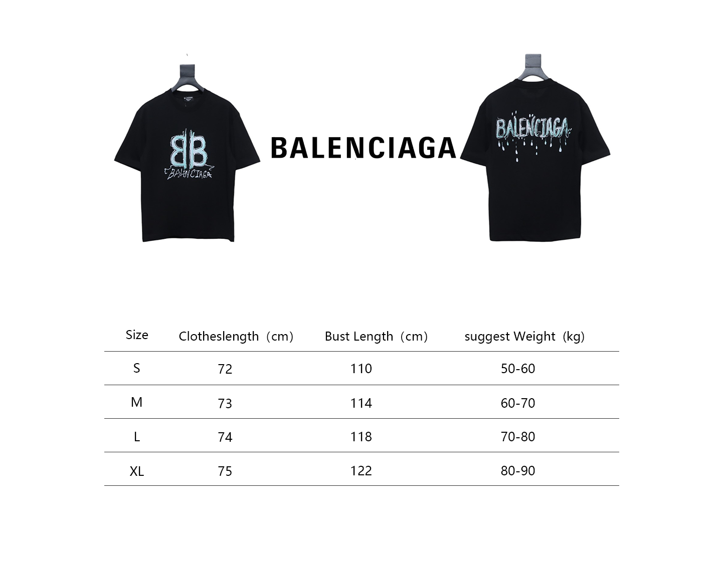 Balenciaga Hand-painted Letters Printed Short Sleeve Black