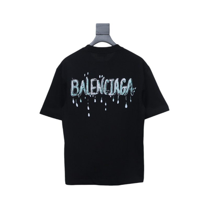 Balenciaga Hand-painted Letters Printed Short Sleeve Black
