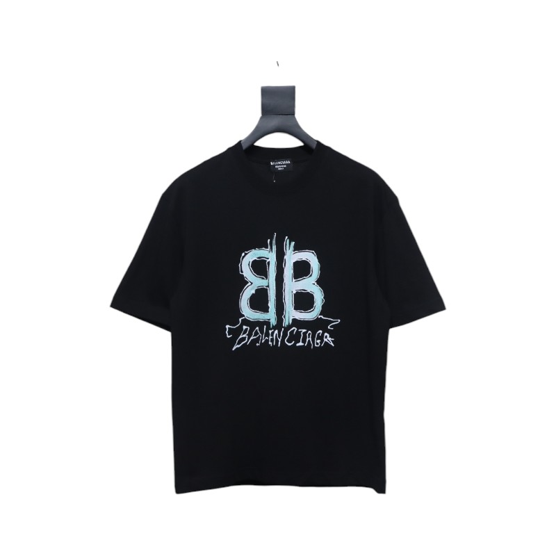 Balenciaga Hand-painted Letters Printed Short Sleeve Black