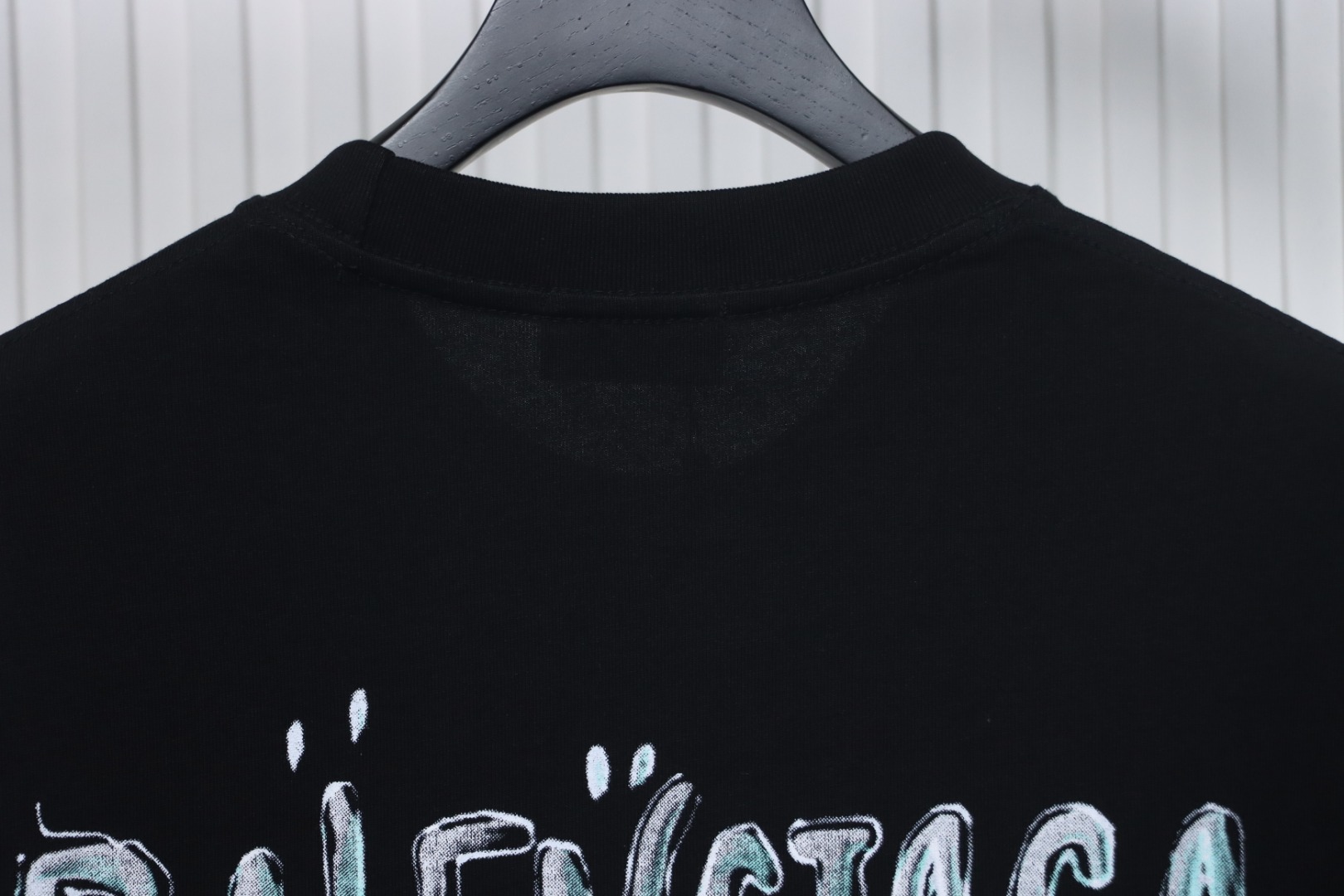 Balenciaga Hand-painted Letters Printed Short Sleeve Black