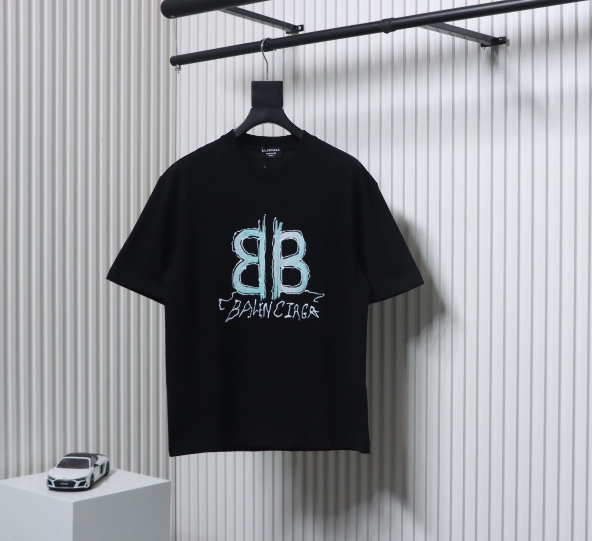 Balenciaga Hand-painted Letters Printed Short Sleeve Black