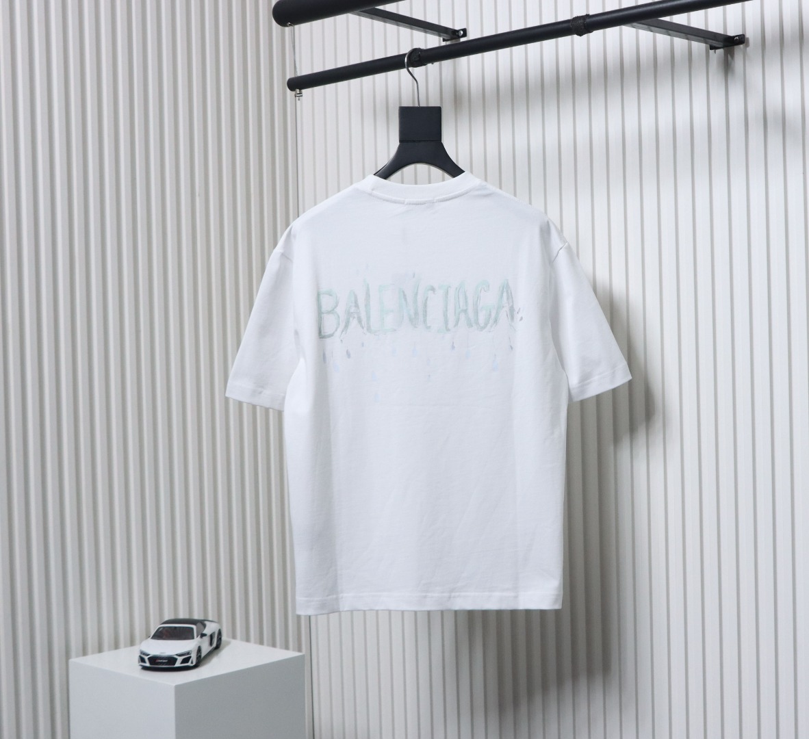 Balenciaga Hand-painted Letters Printed Short Sleeve White