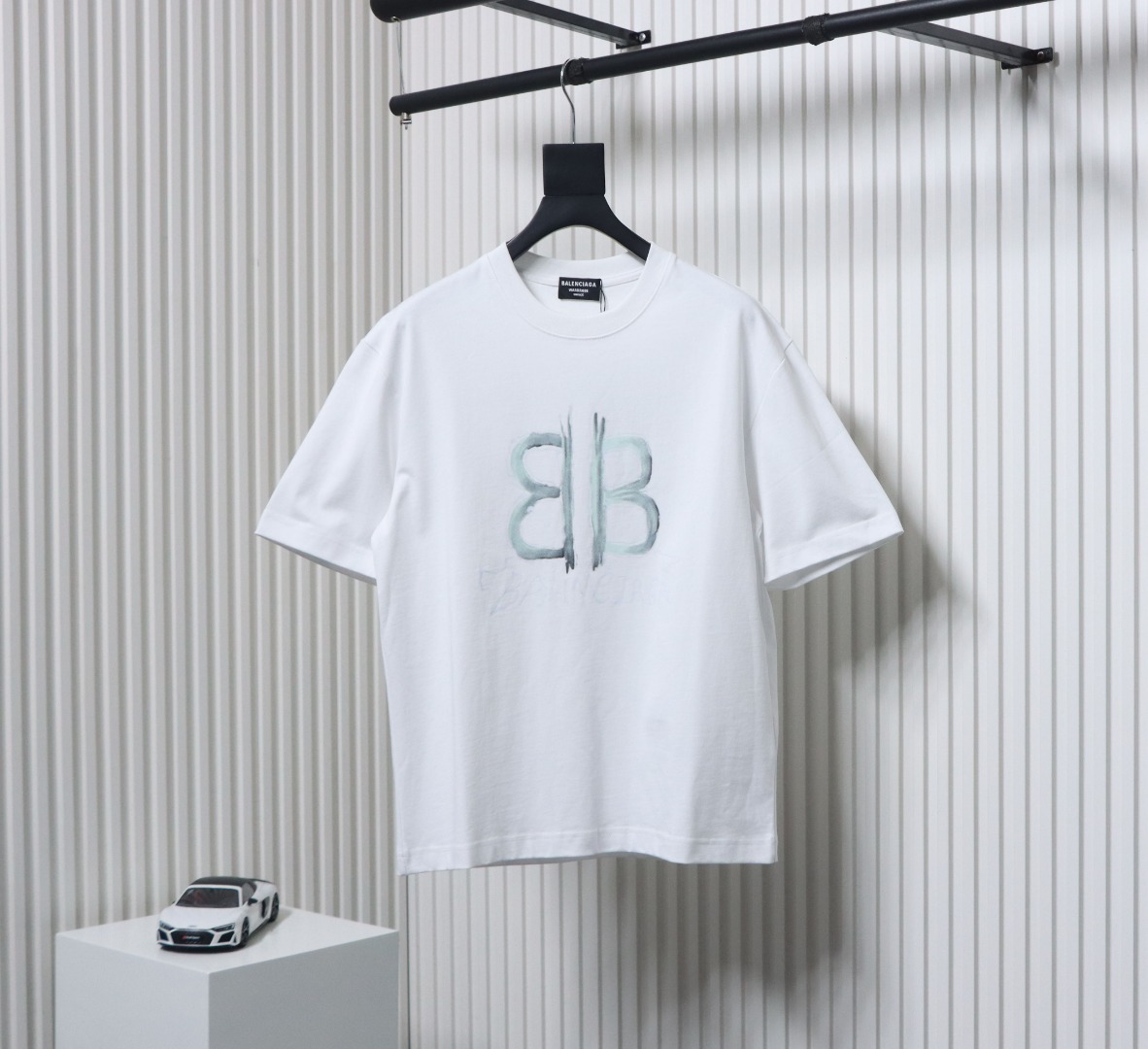 Balenciaga Hand-painted Letters Printed Short Sleeve White