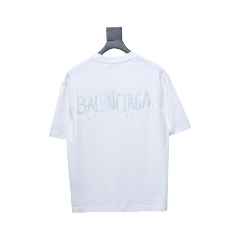 Balenciaga Hand-painted Letters Printed Short Sleeve White