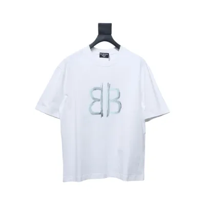Balenciaga Hand-painted Letters Printed Short Sleeve White 01