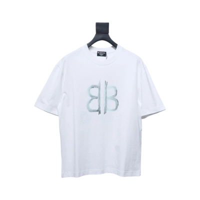 Balenciaga Hand-painted Letters Printed Short Sleeve White 01
