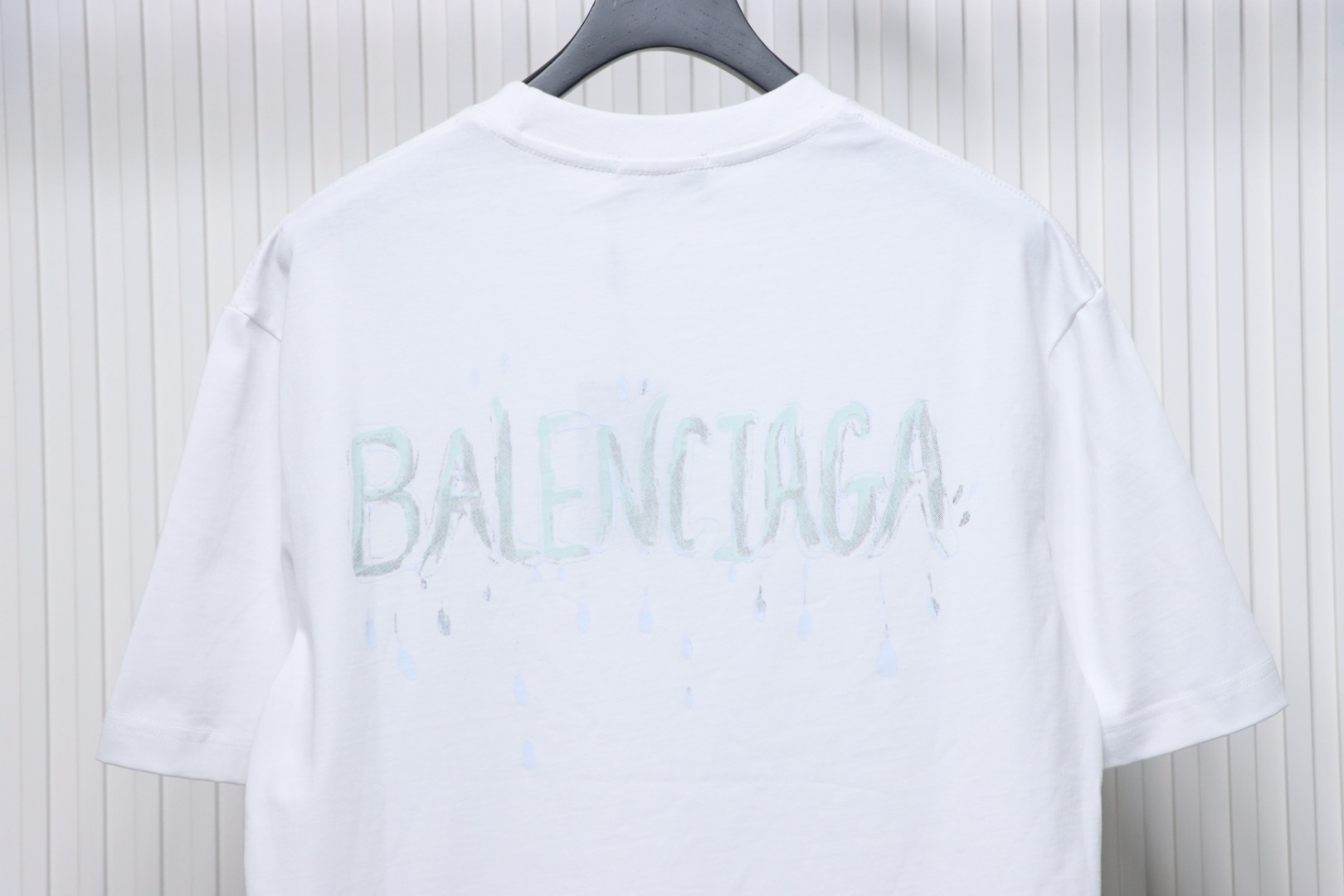 Balenciaga Hand-painted Letters Printed Short Sleeve White