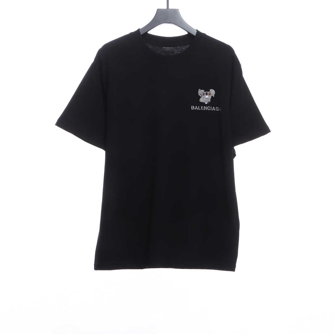 Balenciaga Koala Embroidered Logo Short Sleeve Black