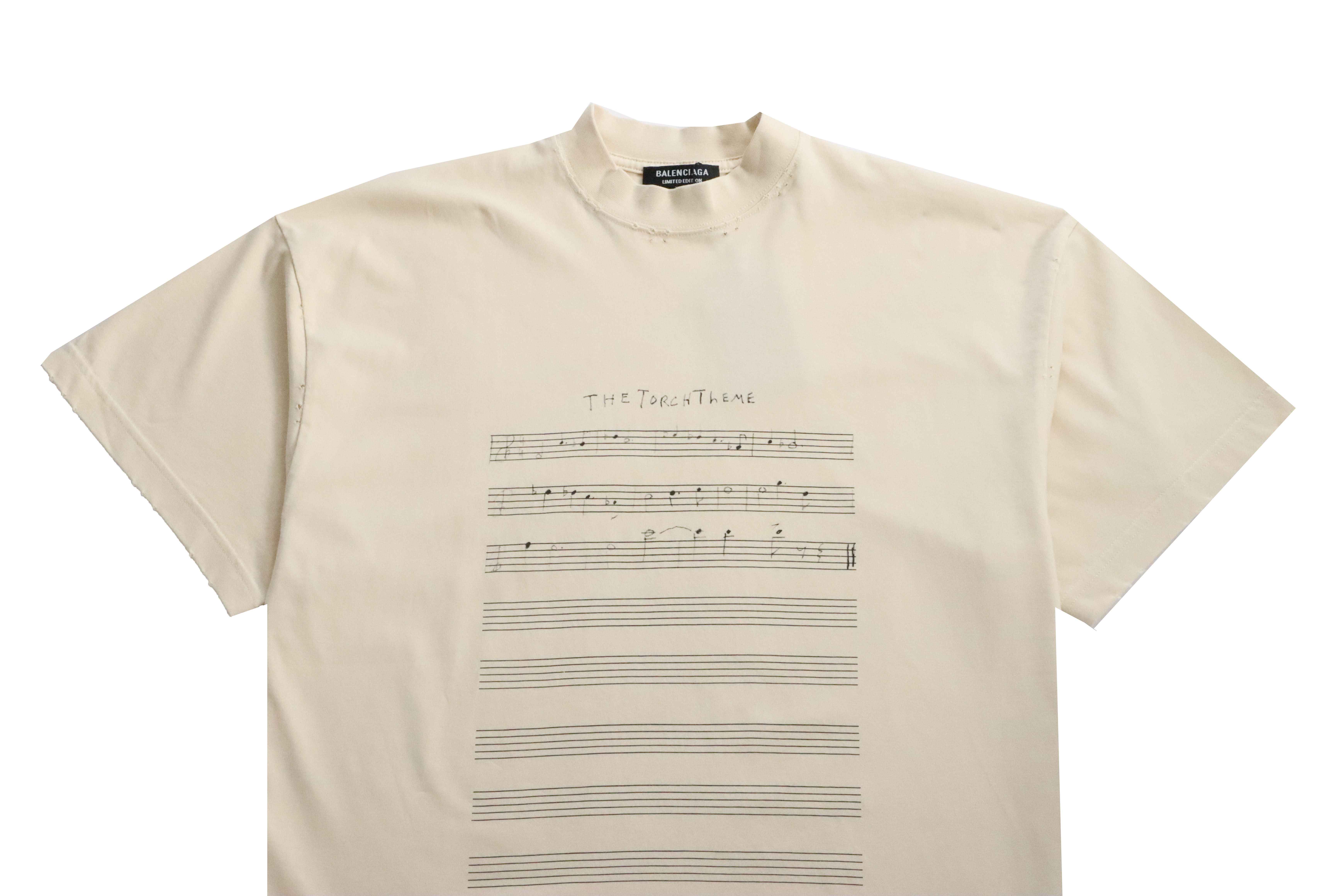 Balenciaga Musical Note Print Short Sleeve Khaki