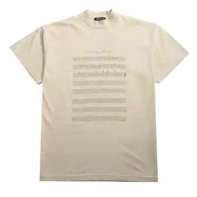 Balenciaga Musical Note Print Short Sleeve Khaki 01