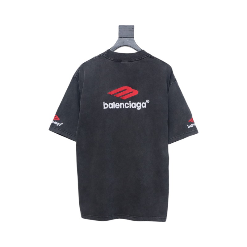 Balenciaga new 3b large m front and back letters embroidered short sleeves black