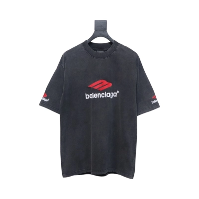 Balenciaga new 3b large m front and back letters embroidered short sleeves black 02
