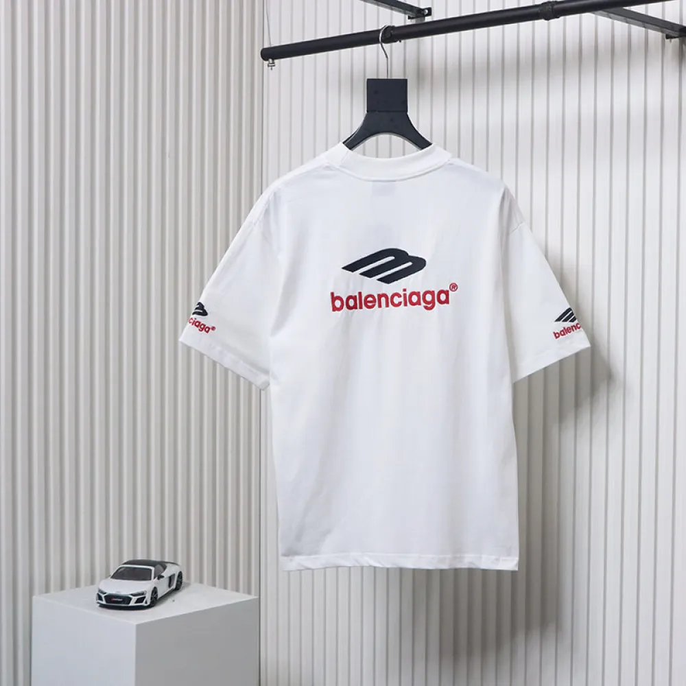 Balenciaga new 3b large m front and back letters embroidered short sleeves white