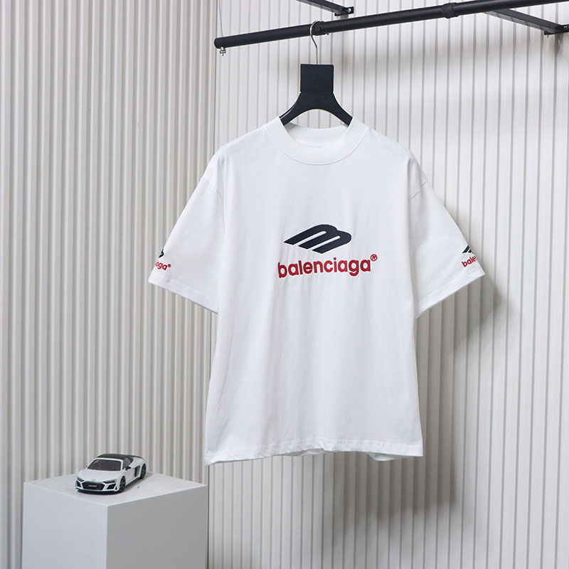Balenciaga new 3b large m front and back letters embroidered short sleeves white