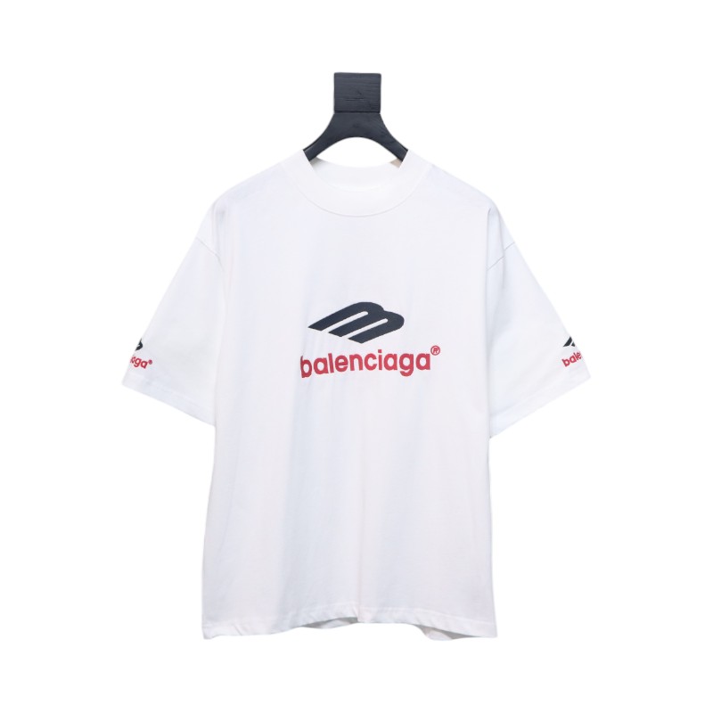 Balenciaga new 3b large m front and back letters embroidered short sleeves white