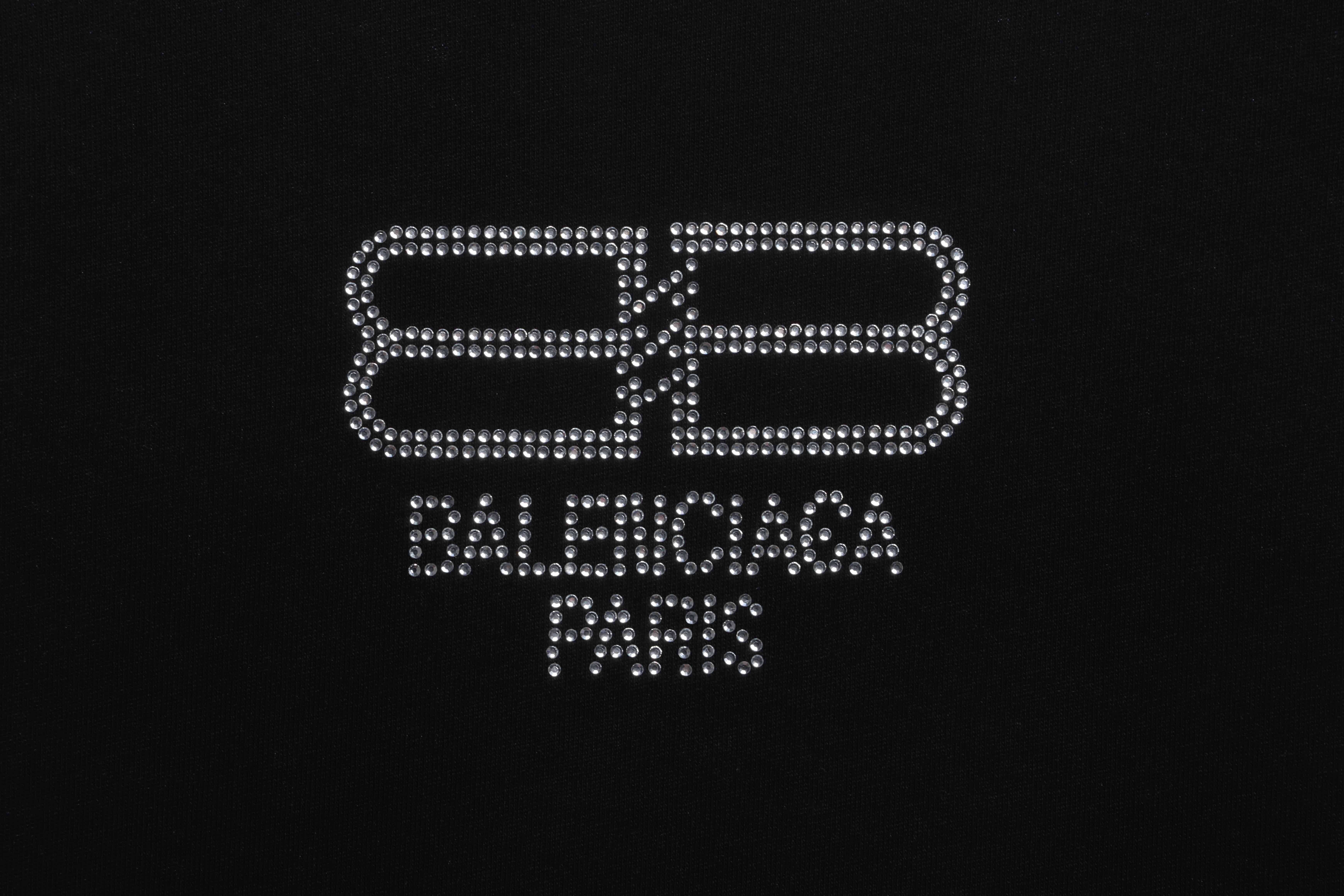 Balenciaga rhinestone button short sleeve black