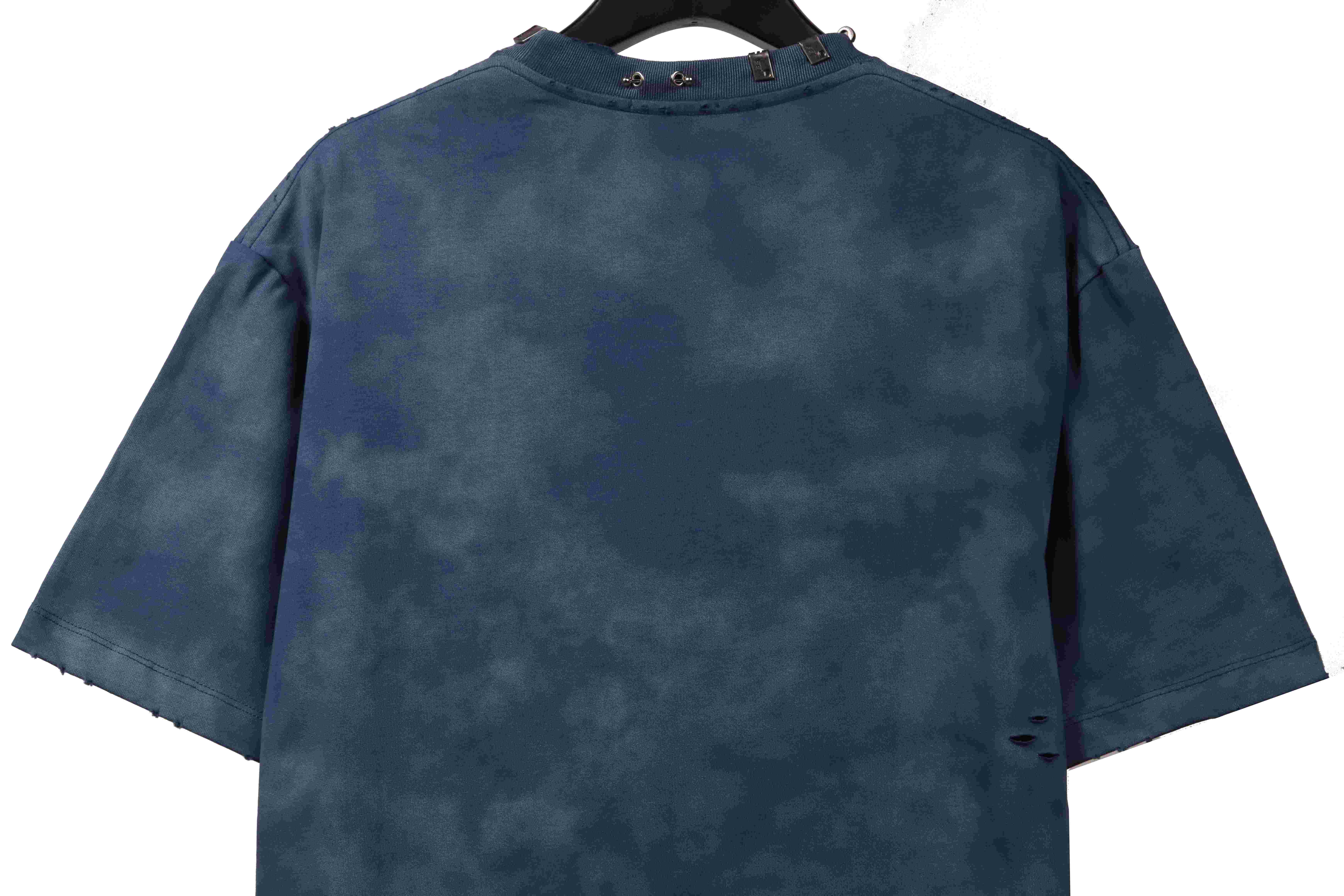 Balenciaga Rivet Puncture Washed Hole Short Sleeve Blue