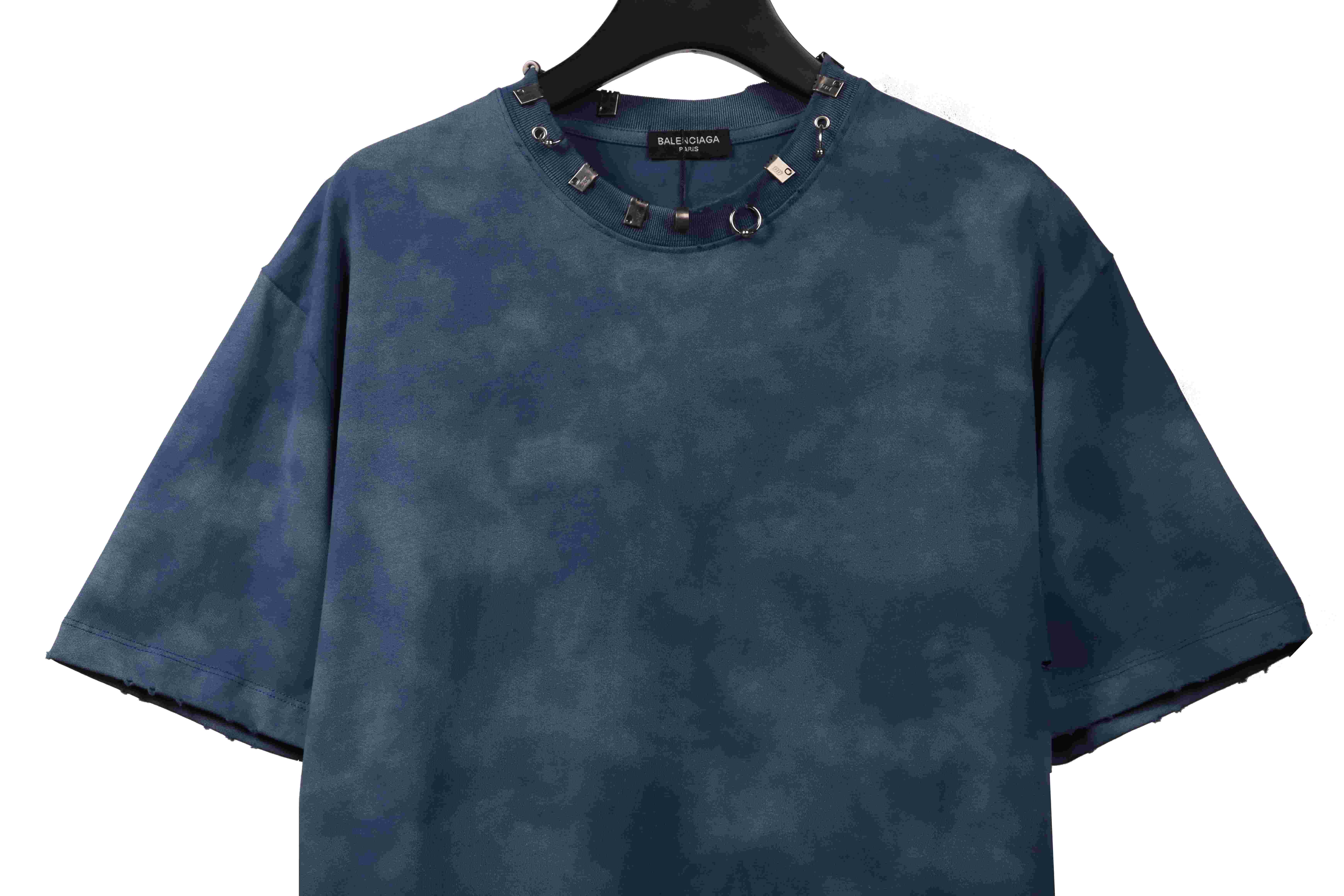 Balenciaga Rivet Puncture Washed Hole Short Sleeve Blue