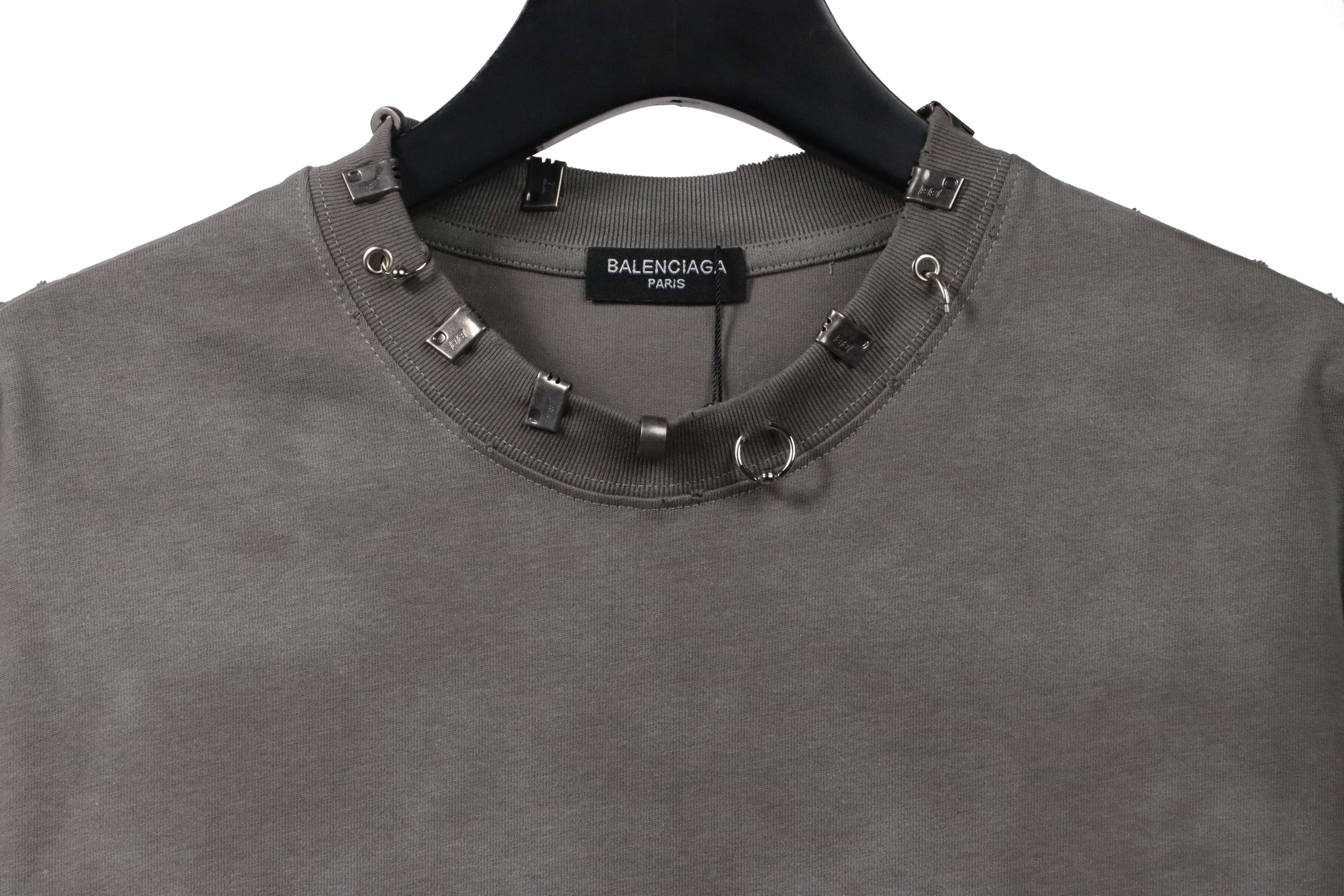 Balenciaga Rivet Puncture Washed Hole Short Sleeve Grey