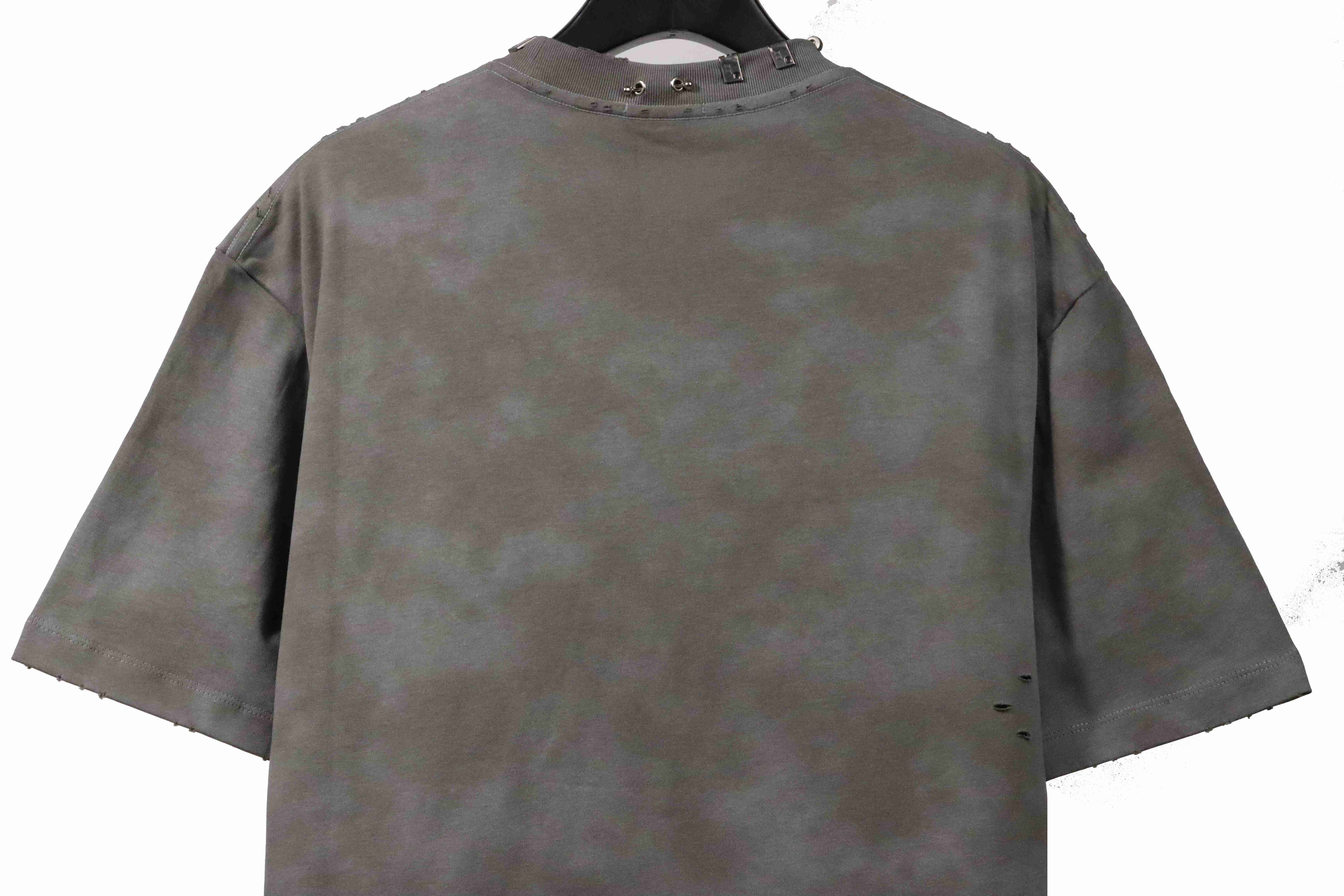 Balenciaga Rivet Puncture Washed Hole Short Sleeve Grey