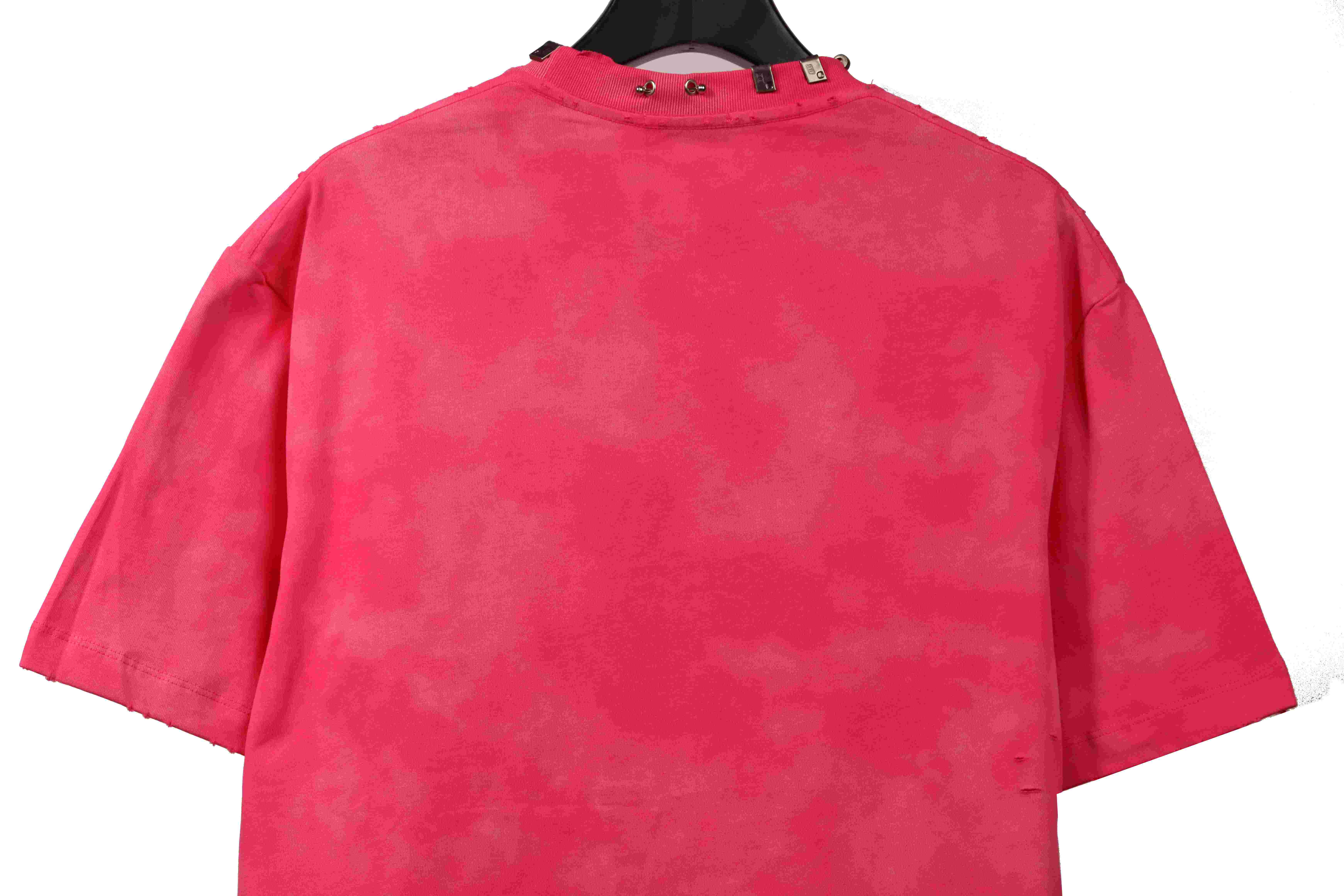 Balenciaga Rivet Puncture Washed Hole Short Sleeve Pink
