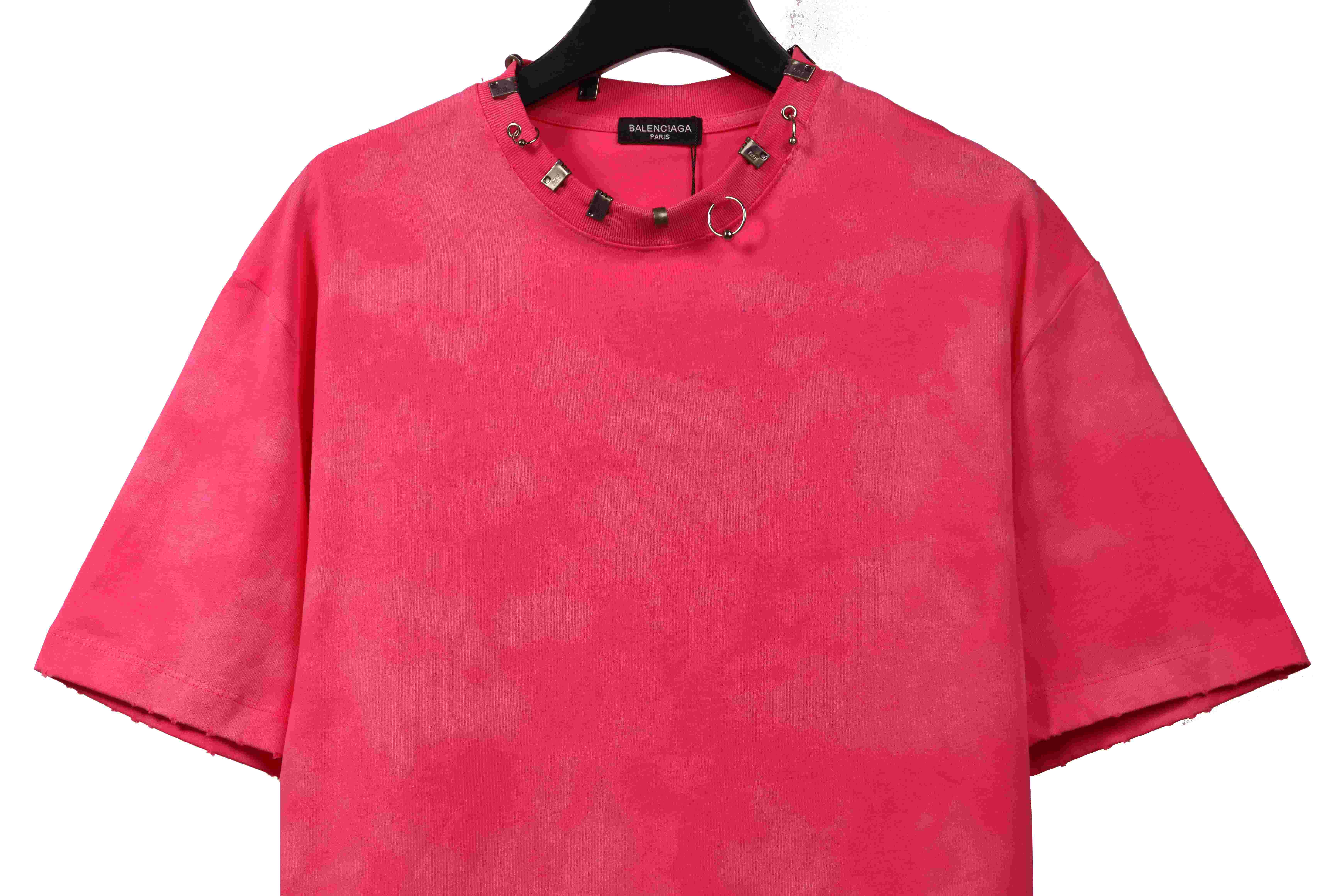 Balenciaga Rivet Puncture Washed Hole Short Sleeve Pink