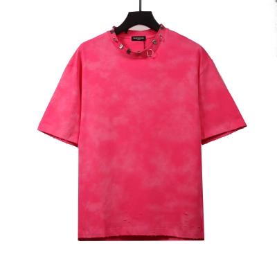 Balenciaga Rivet Puncture Washed Hole Short Sleeve Pink 01