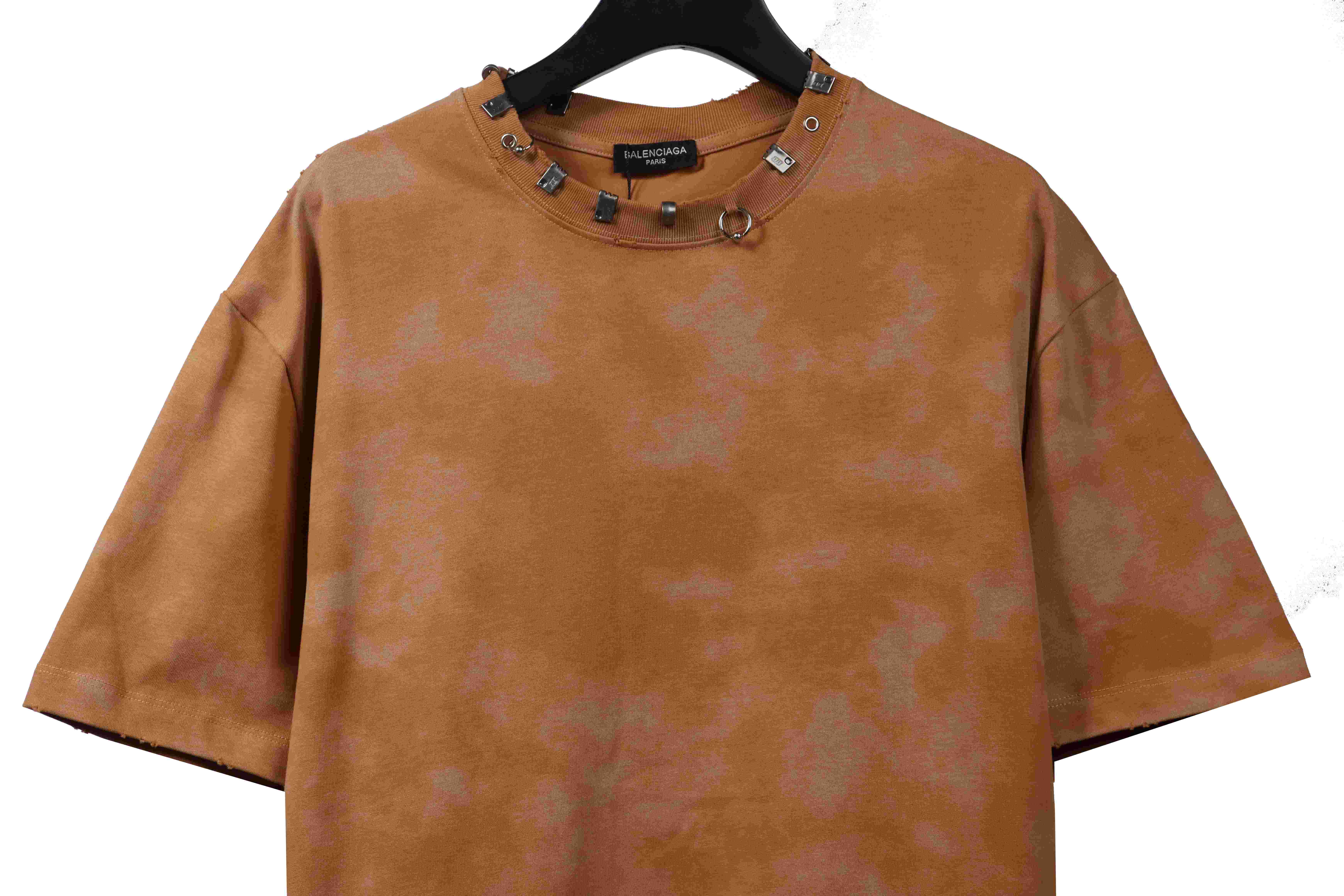 Balenciaga Rivet Puncture Washed Hole Short Sleeve Yellow