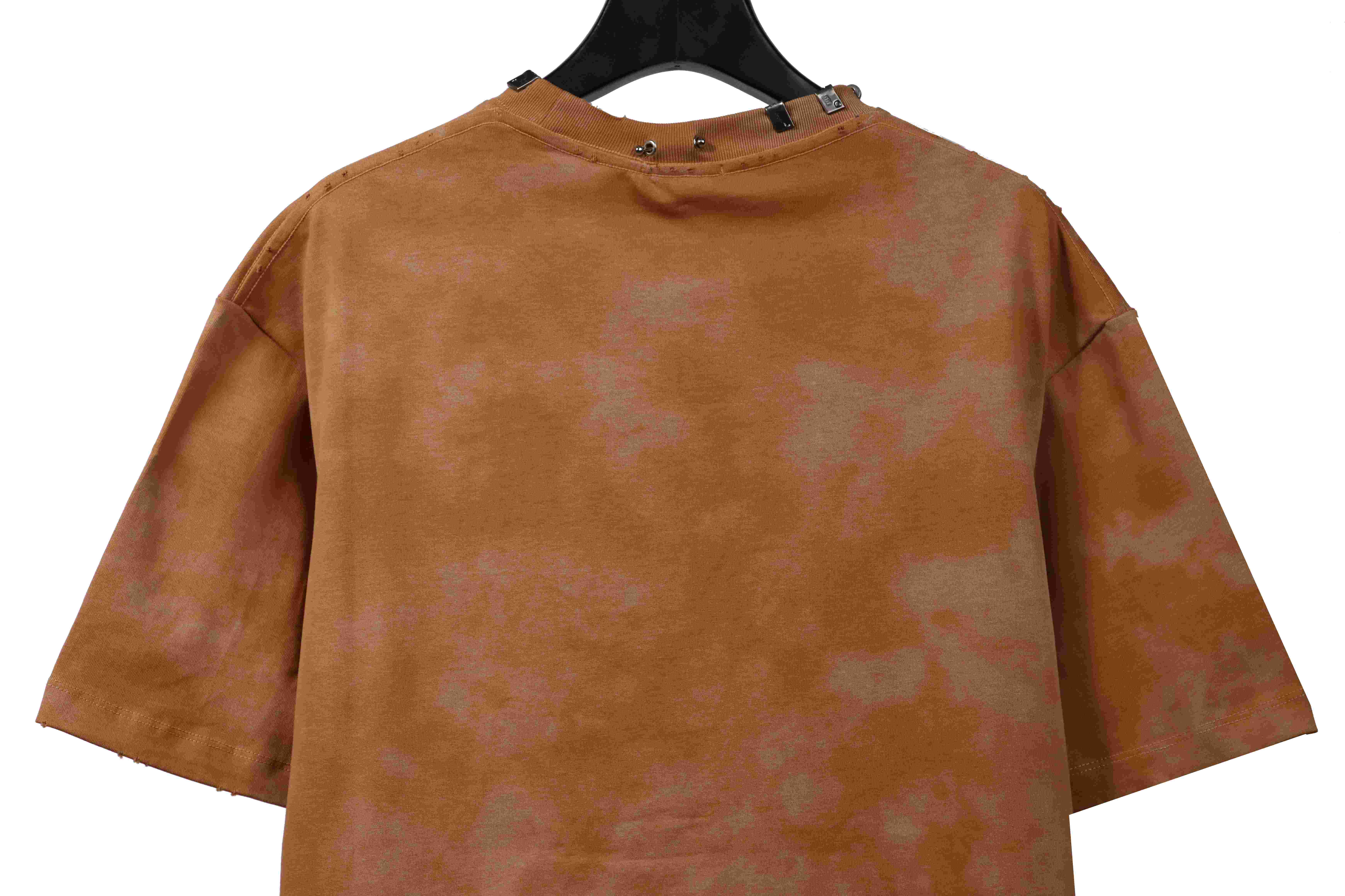 Balenciaga Rivet Puncture Washed Hole Short Sleeve Yellow