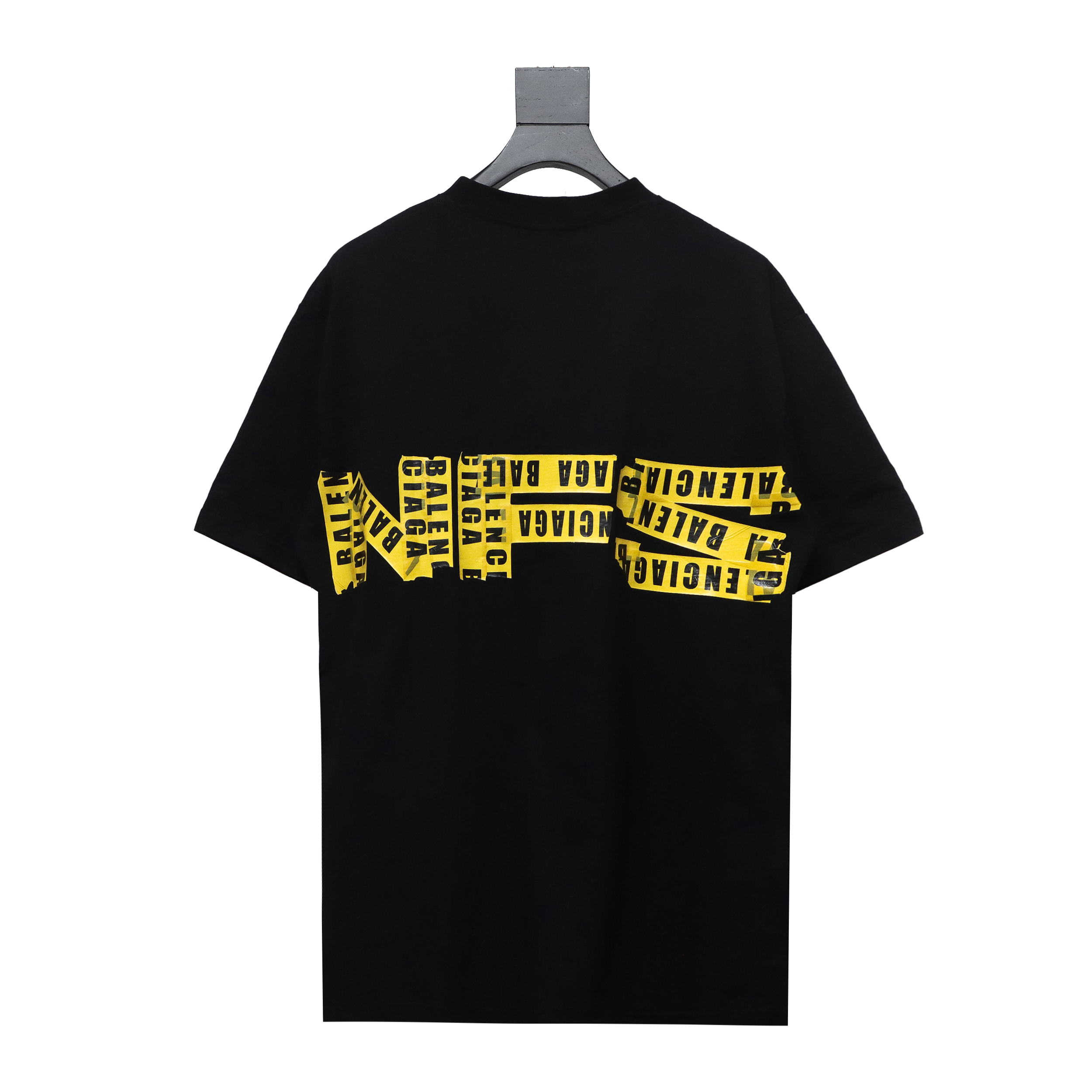 Balenciaga 24ss Gathered Print Back Tape Printed Short Sleeve Black