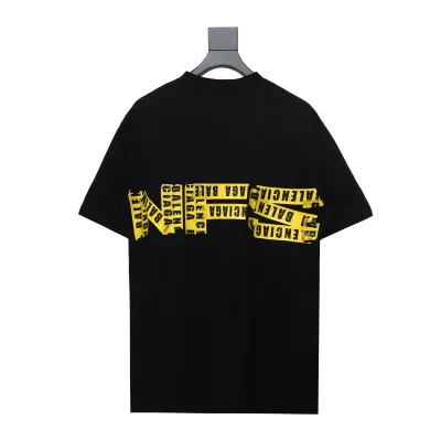 Balenciaga 24ss Gathered Print Back Tape Printed Short Sleeve Black 02