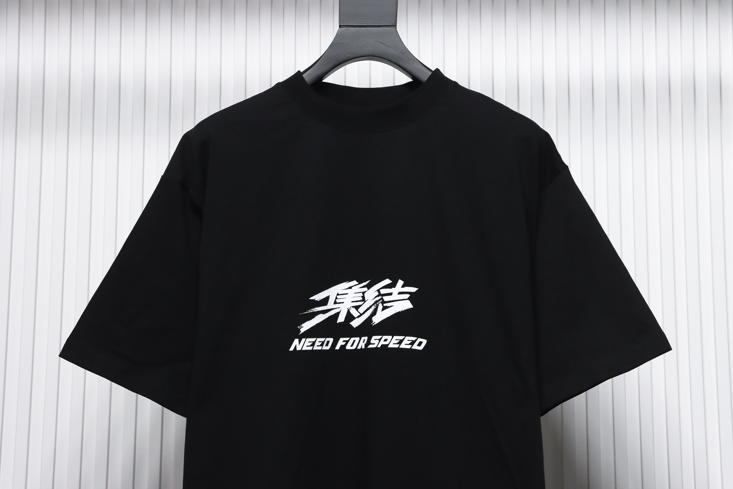 Balenciaga 24ss Gathered Print Back Tape Printed Short Sleeve Black