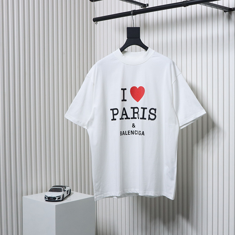 Balenciaga BLCG 24SS Valentine's Day Limited Edition Heart Printed Short Sleeve T-Shirt White