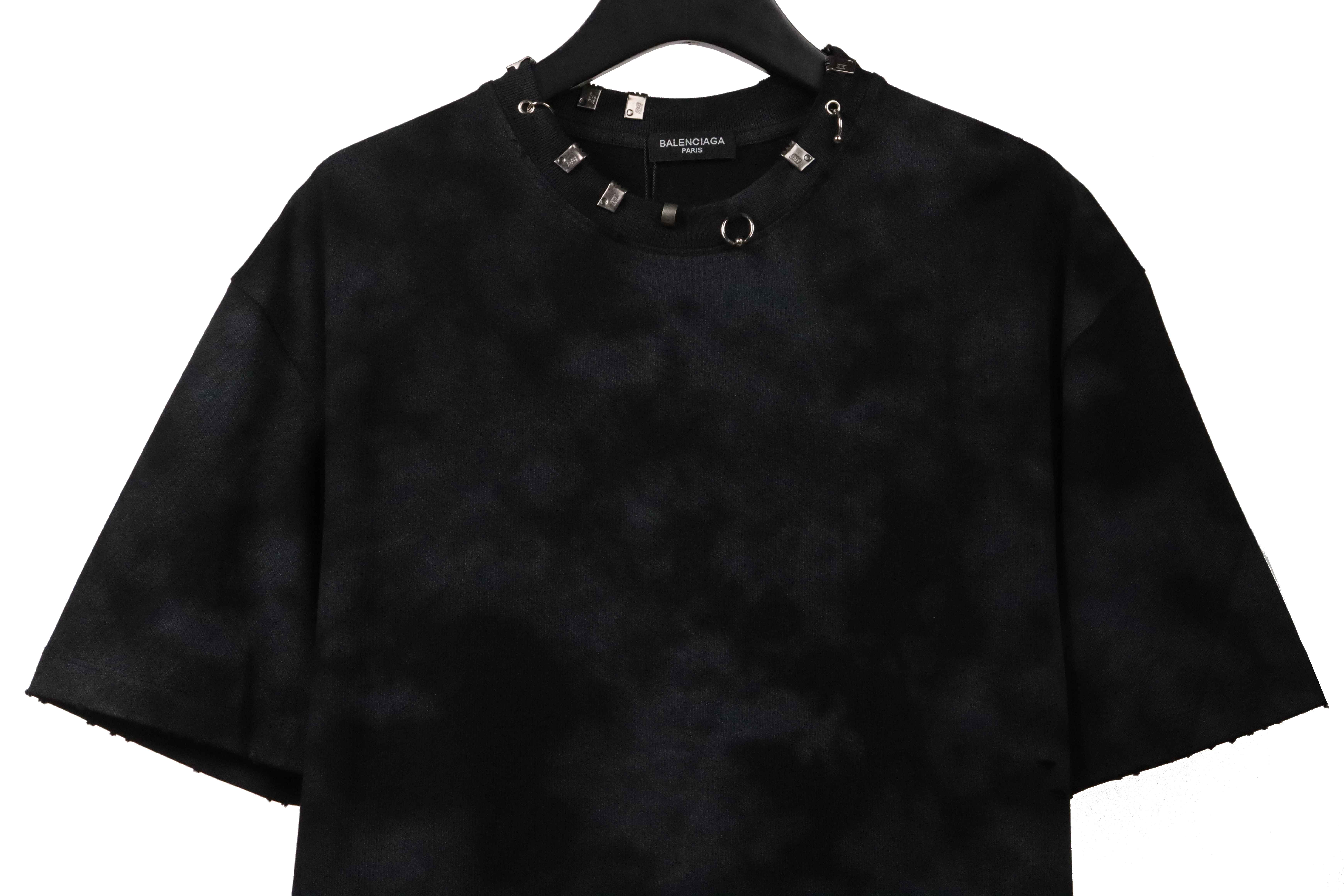Balenciaga Rivet Puncture Washed Hole Short Sleeve black