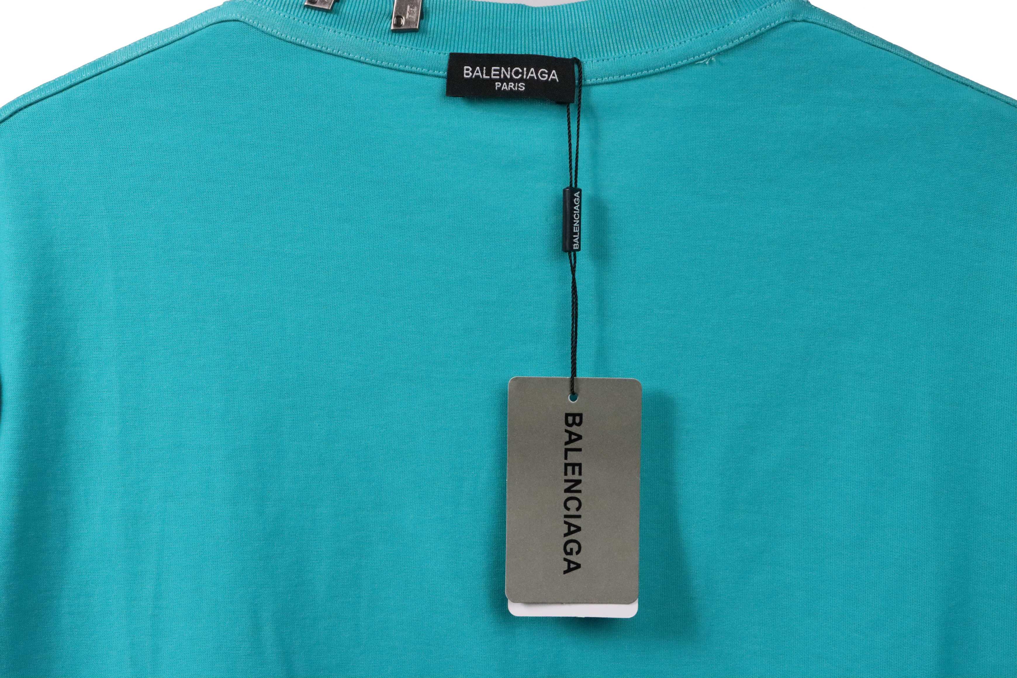 Balenciaga Rivet Puncture Washed Hole Short SleeveGreen